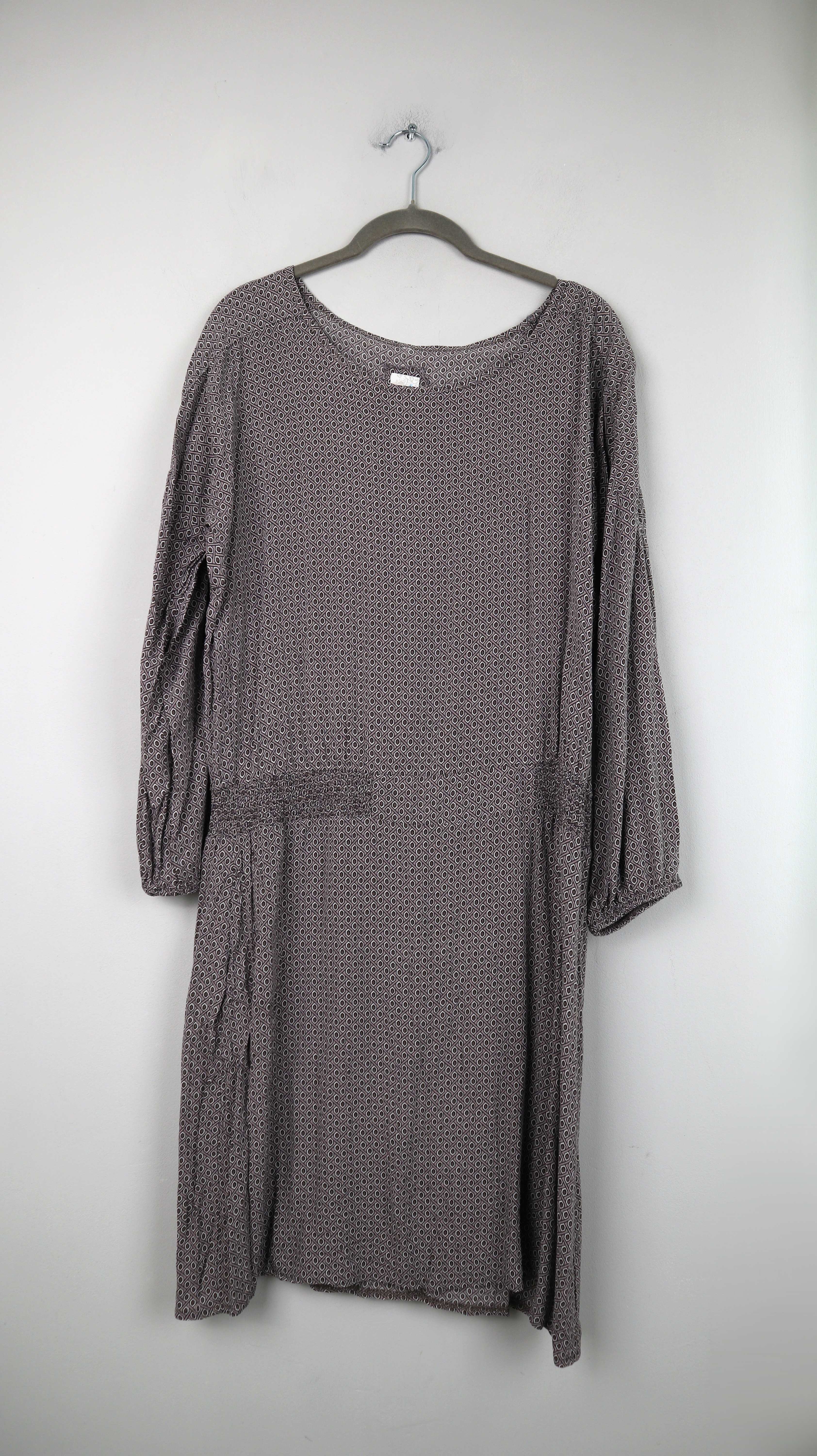 Deerberg Kleid 38 M Midi Midikleid gemustert braun blau geometrisch langarm