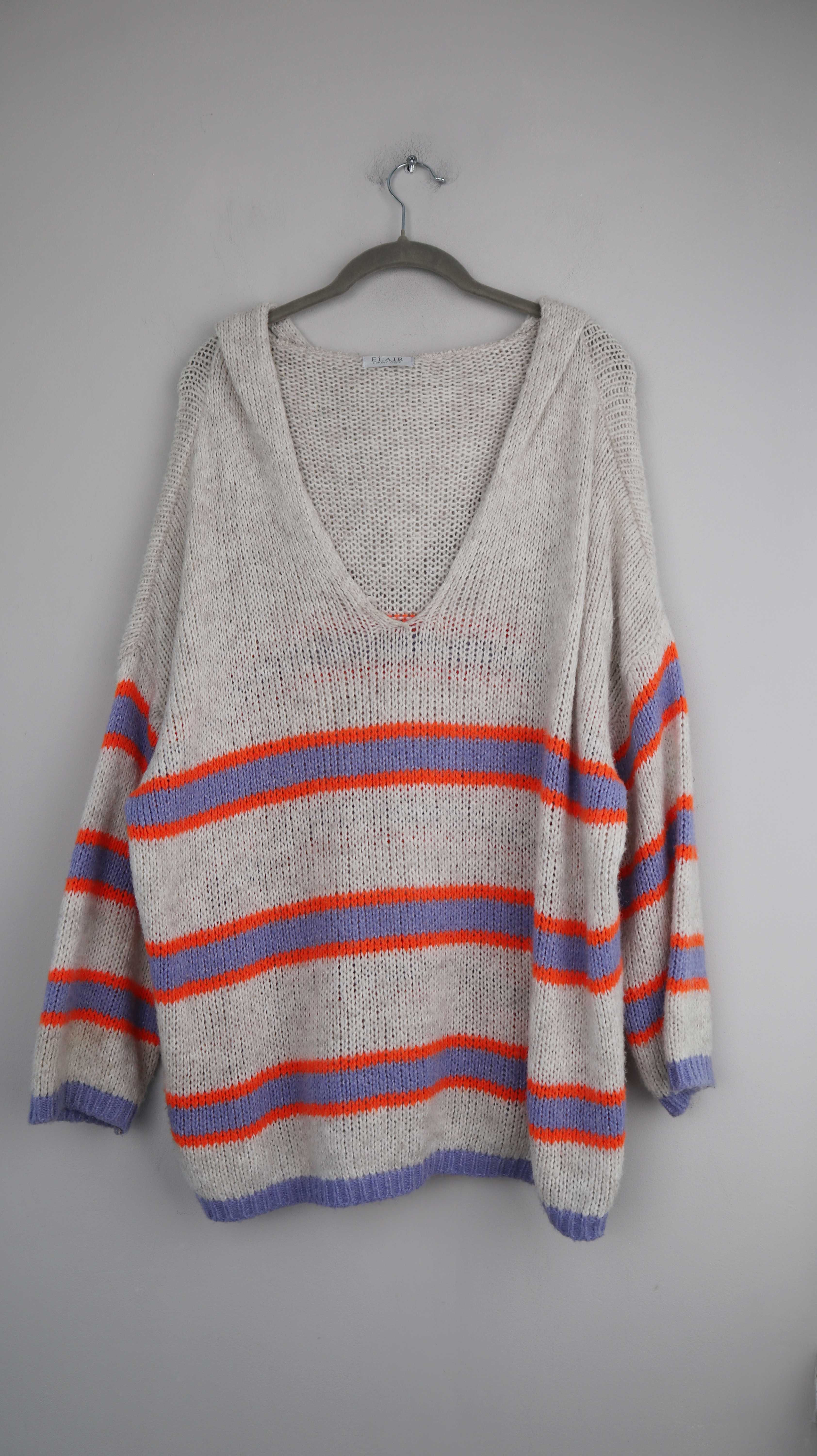Flair Pullover grau gestreift 38 M Kapuzenpullover Wolle Strickpullover Streifen