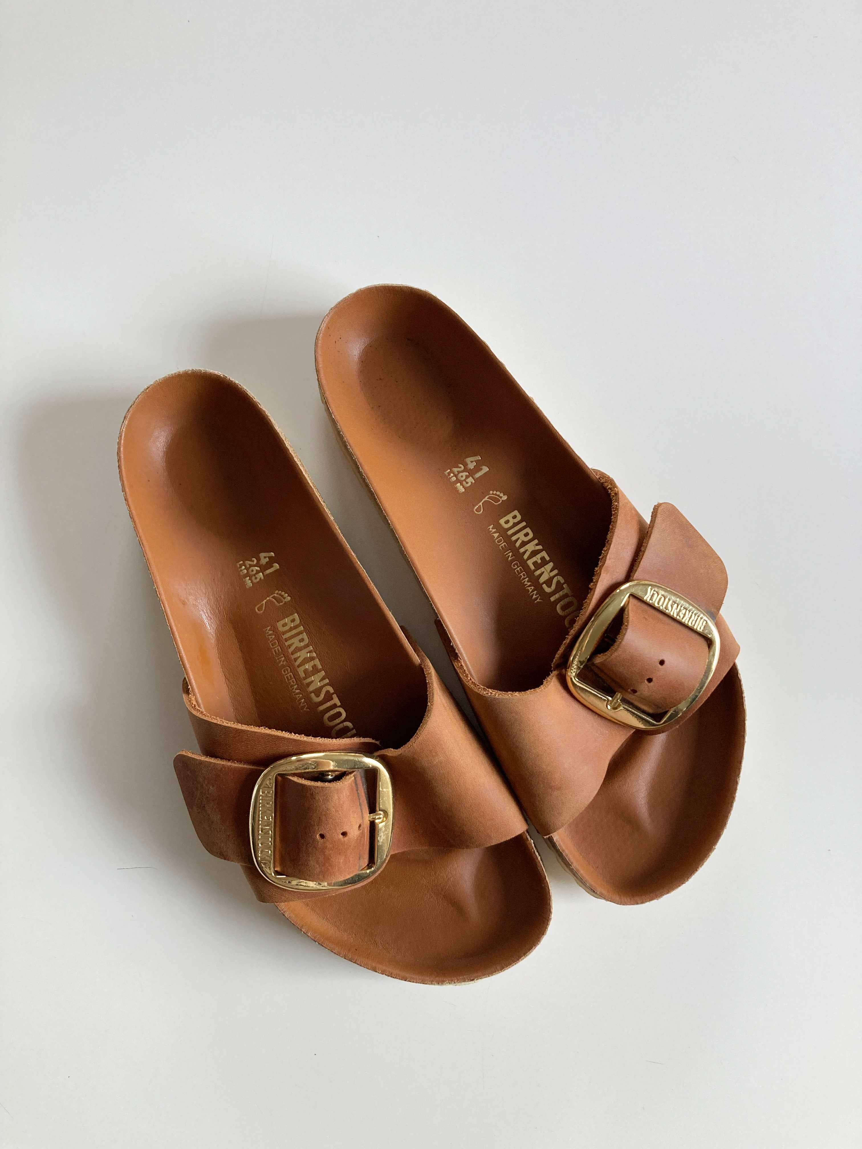 Birkenstock Slipper Sandalen Braun Leder Schnalle 41 Gold Madrid Big