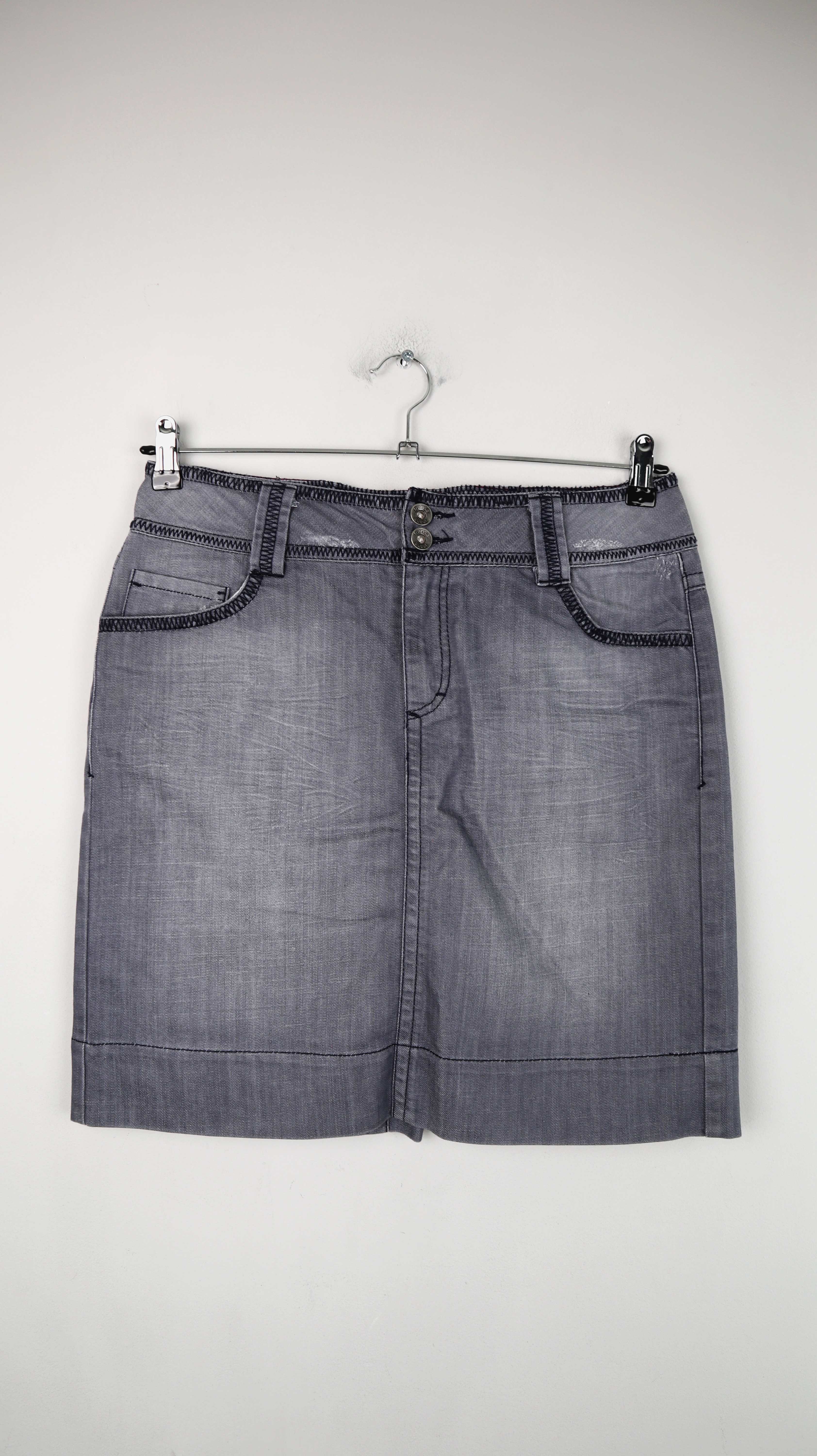 Fransa Jeans Rock 38 M Grau Hellgrau midi Midirock washed Stiftrock