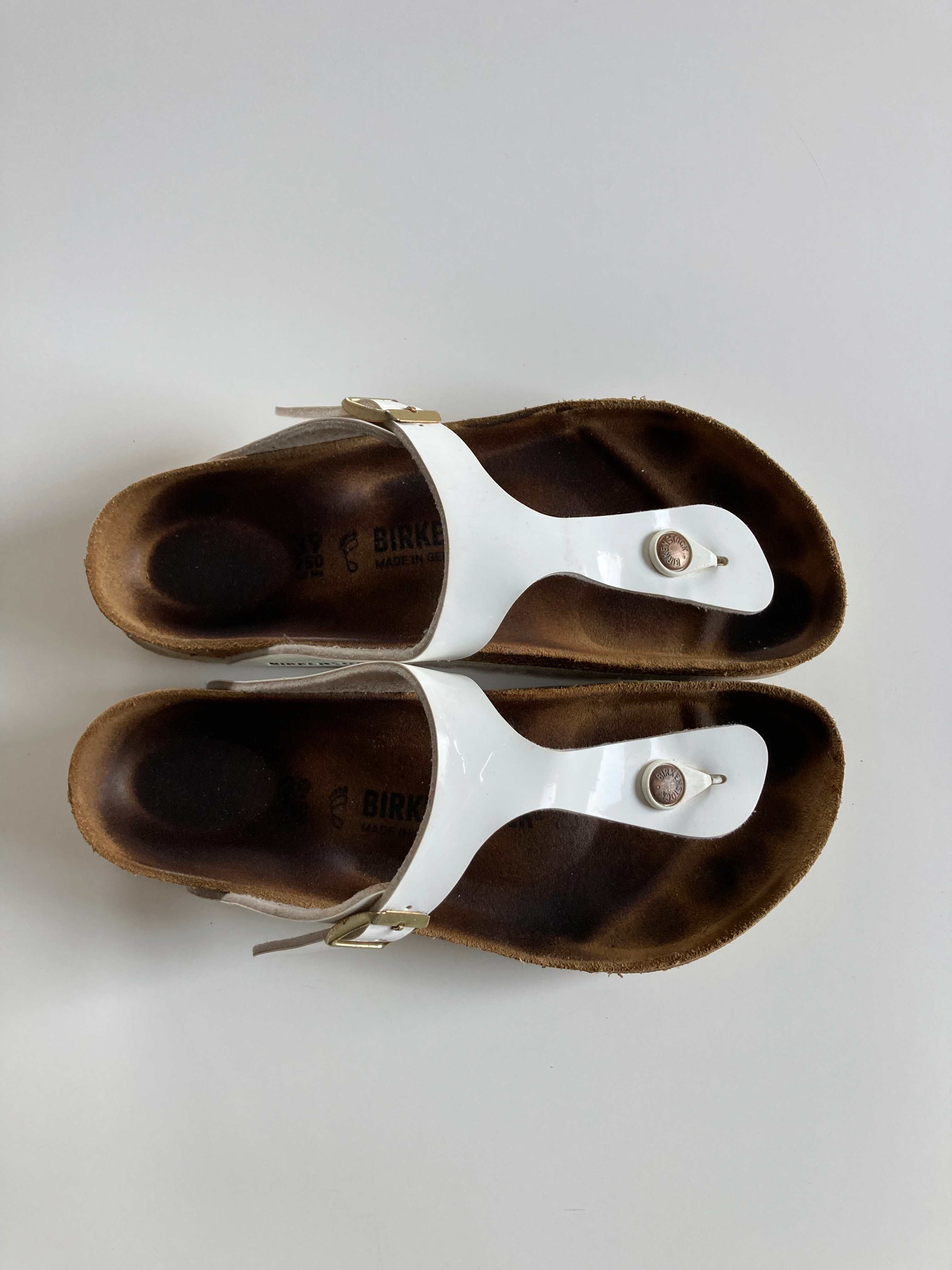 Birkenstock Slipper Gizeh Sandalen weiß 39 Lack weiss