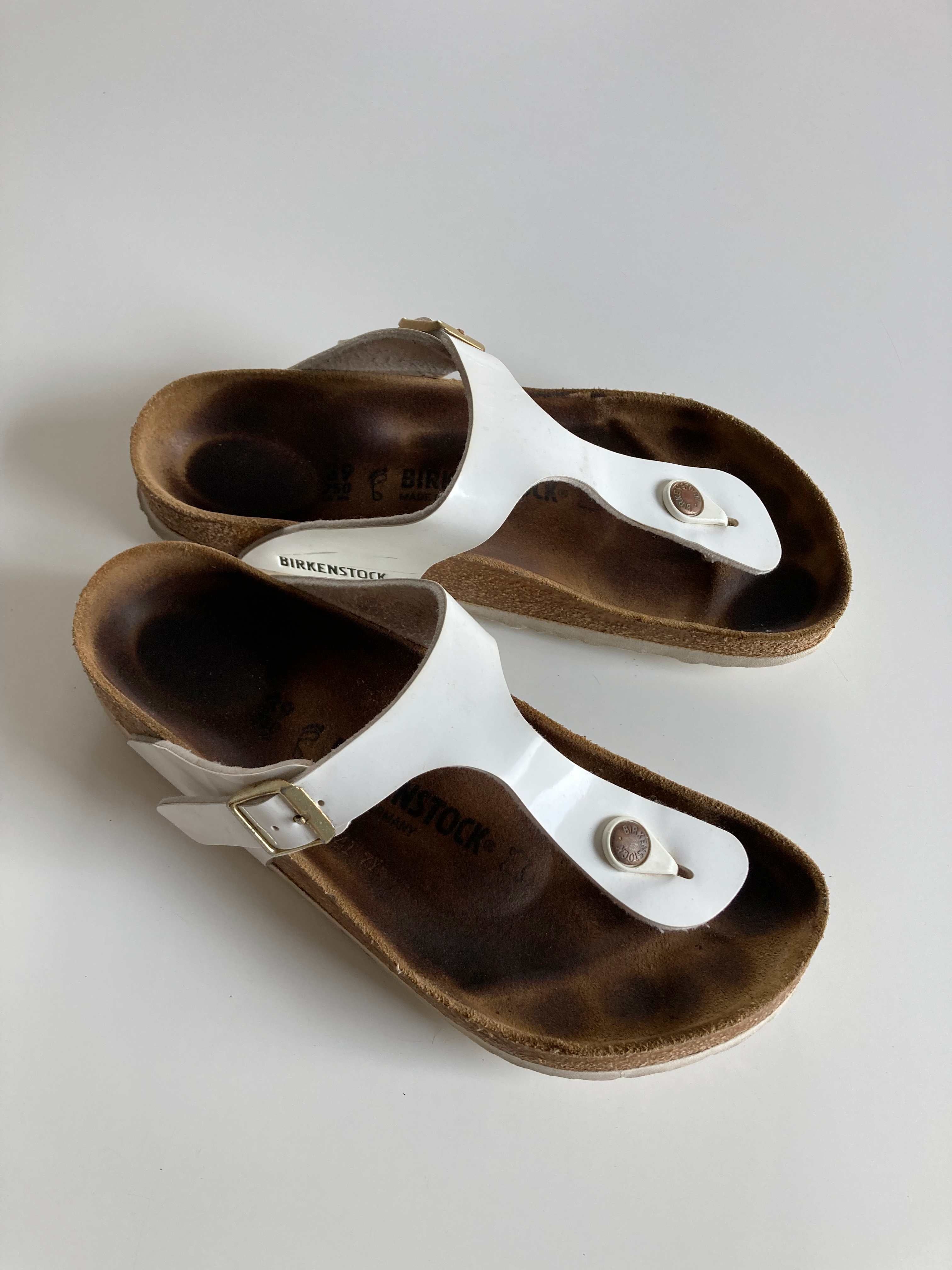 Birkenstock Slipper Gizeh Sandalen weiß 39 Lack weiss