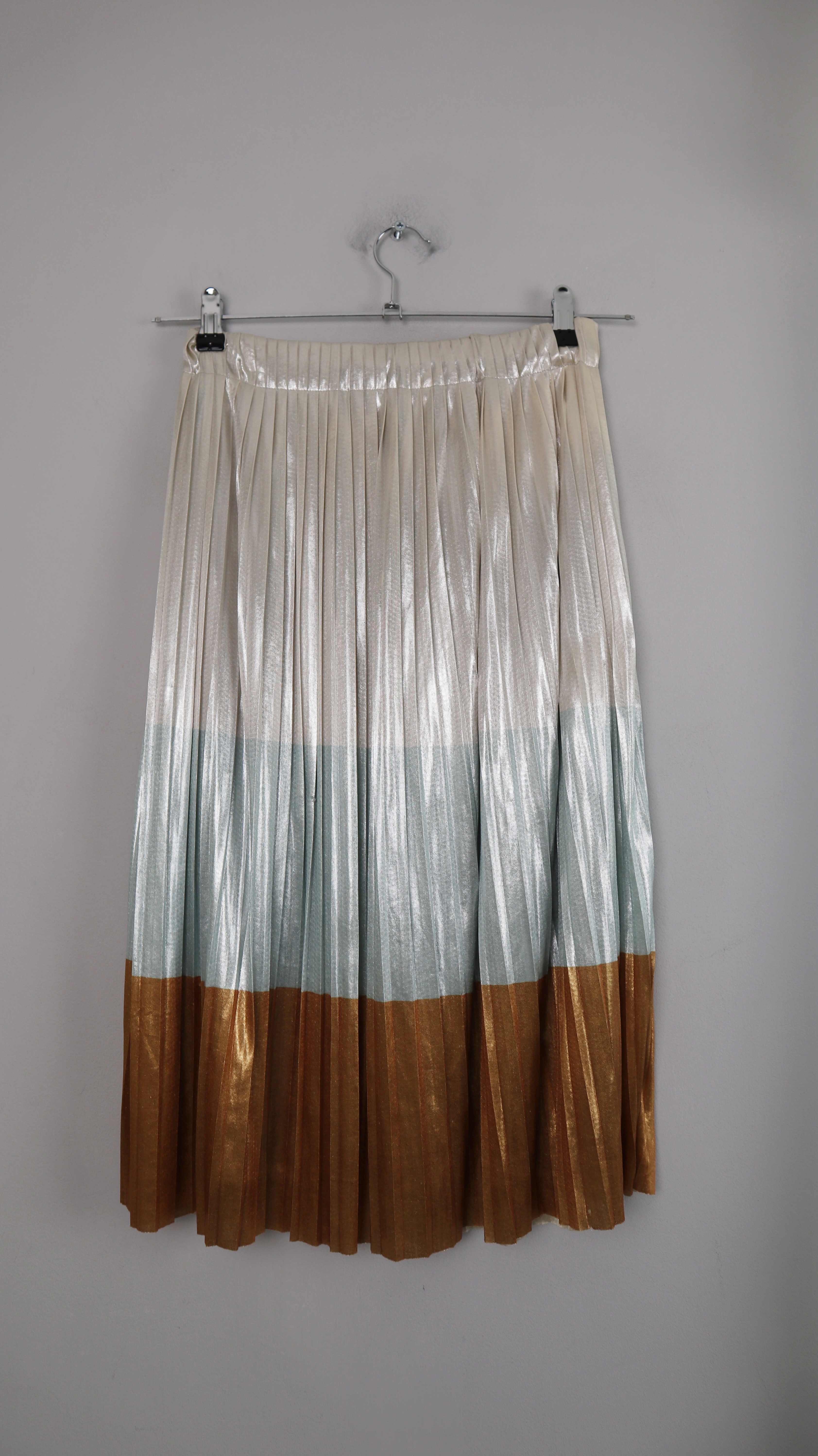 Zara Rock 36 S Plissee Metallic braun beige Midi Midirock Faltenrock