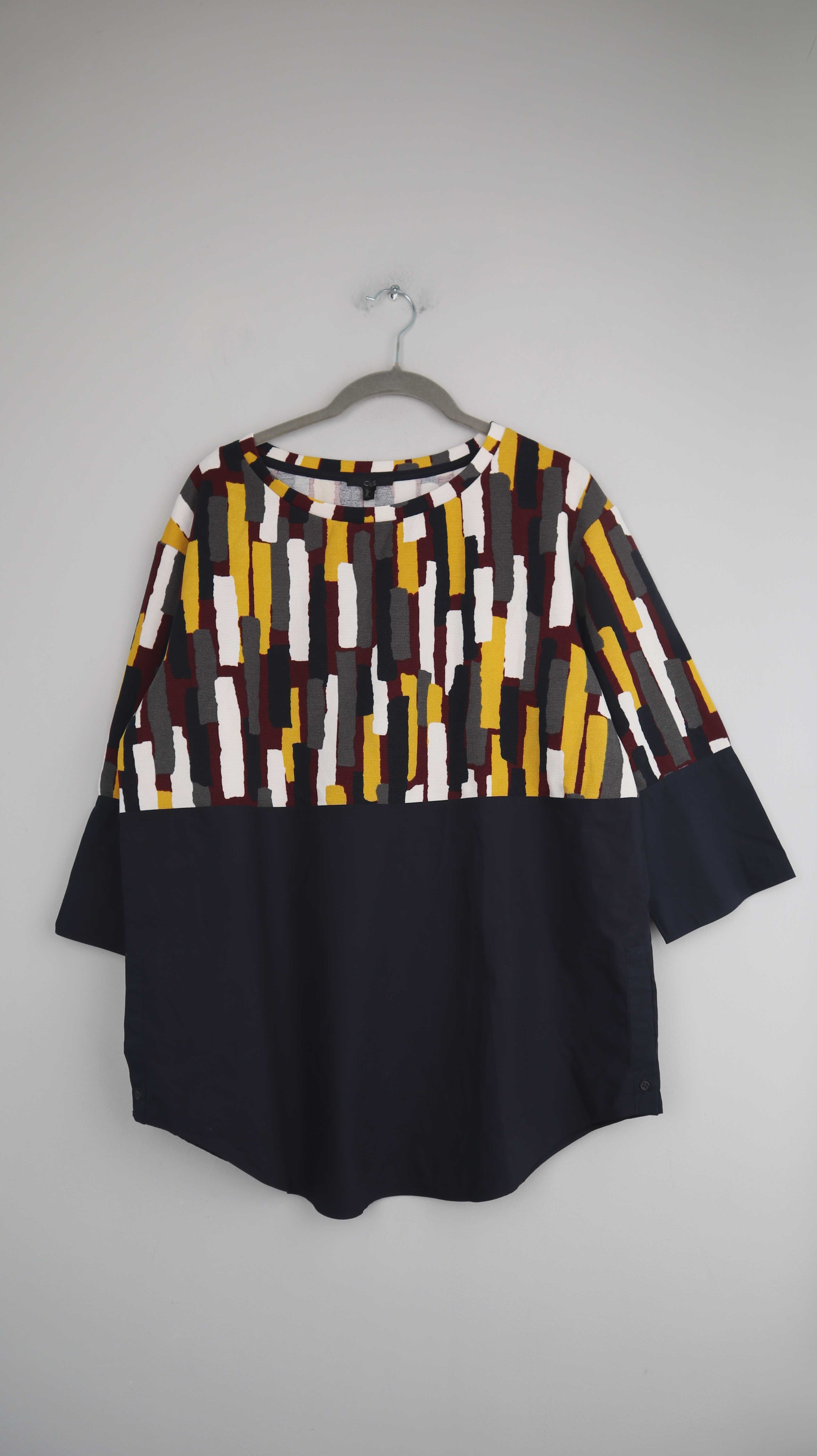 COS Oberteil Shirt dunkelblau 40 L gelb Bluse gemustert 3/4 Ärmel