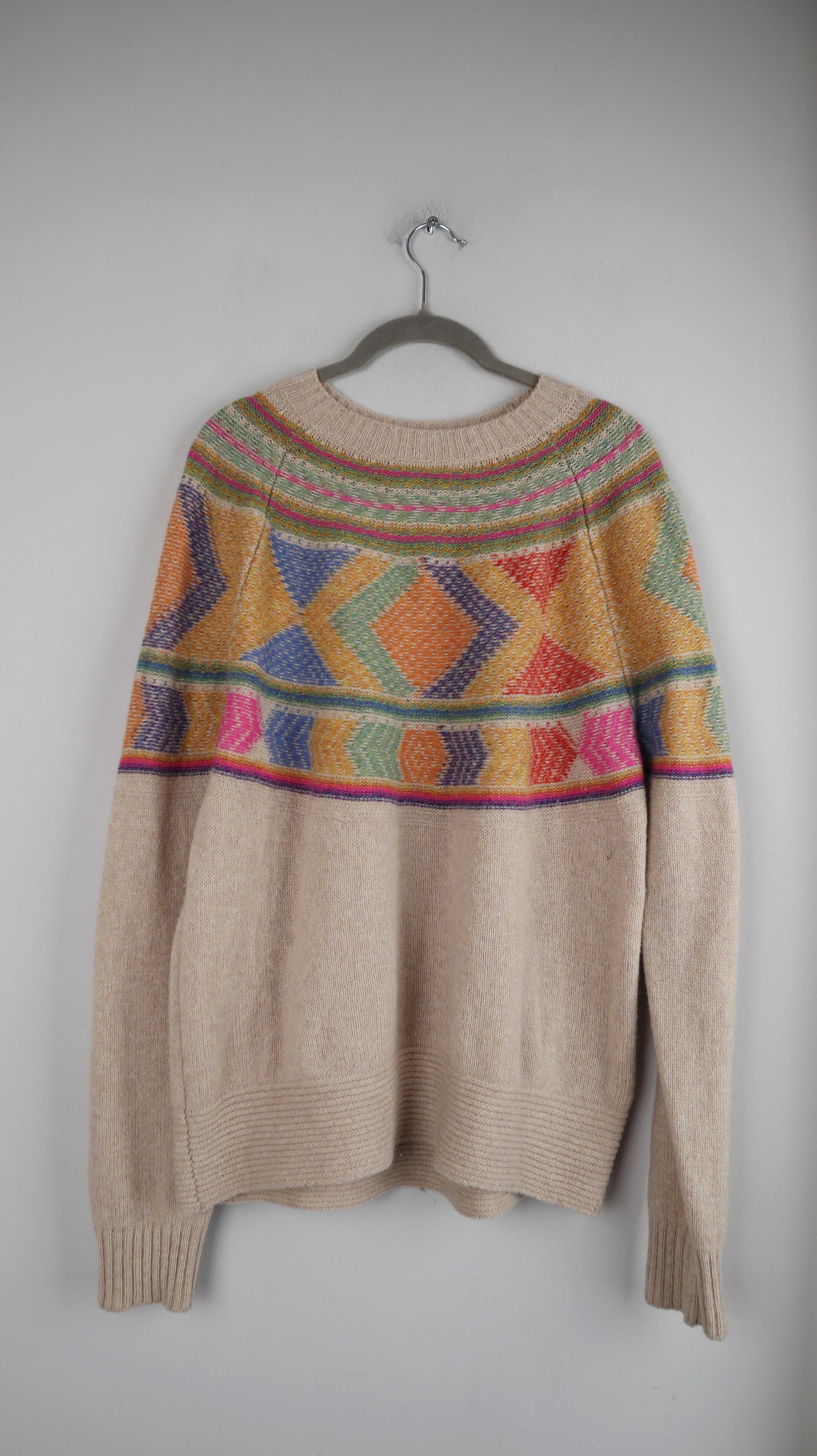 United Colors of Benetton Pullover Wolle Creme Norwegermuster 36 S Shetland