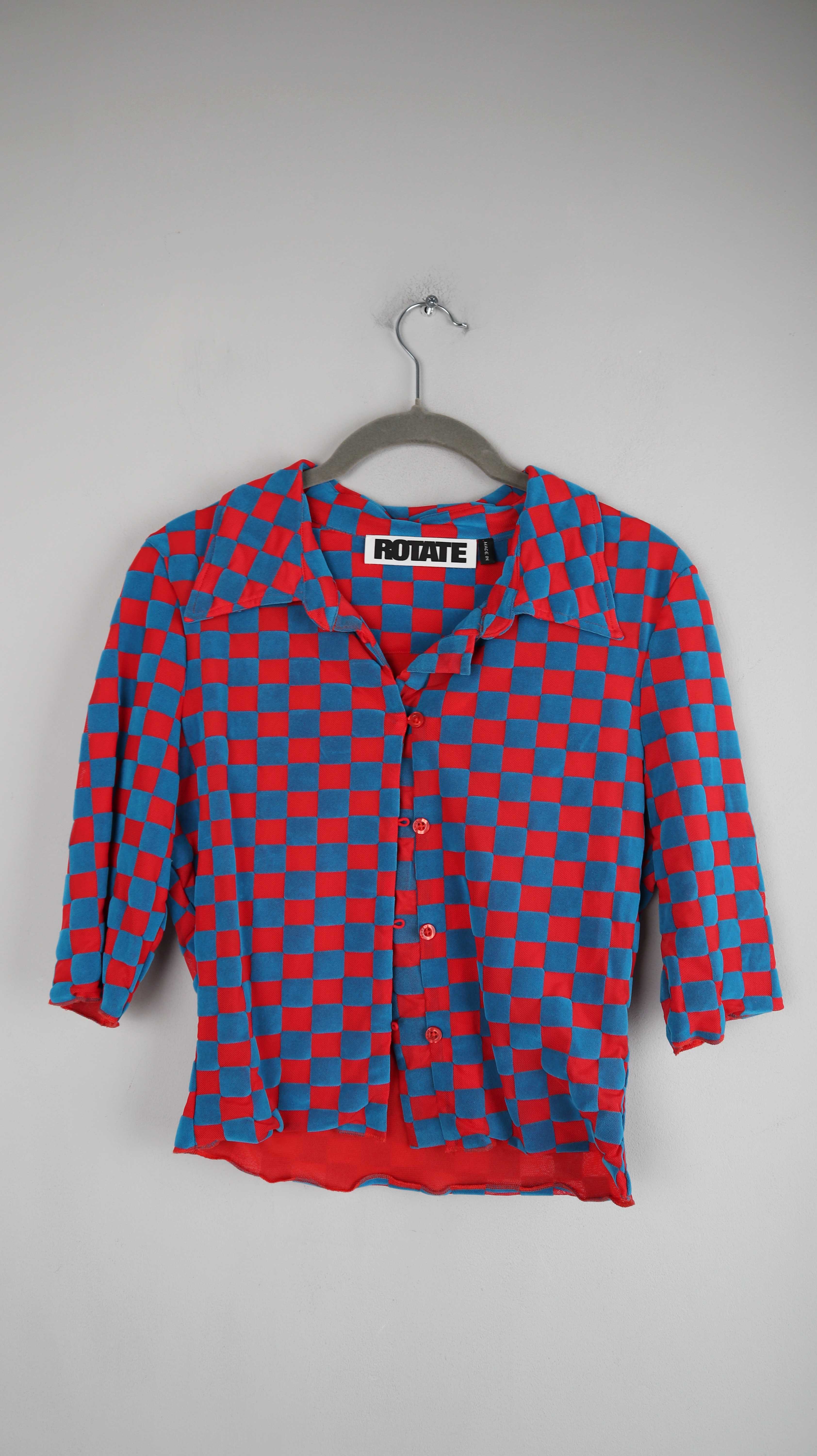 Rotate Shirt blau rot Oberteil T-Shirt kariert 36 S 34 XS cropped
