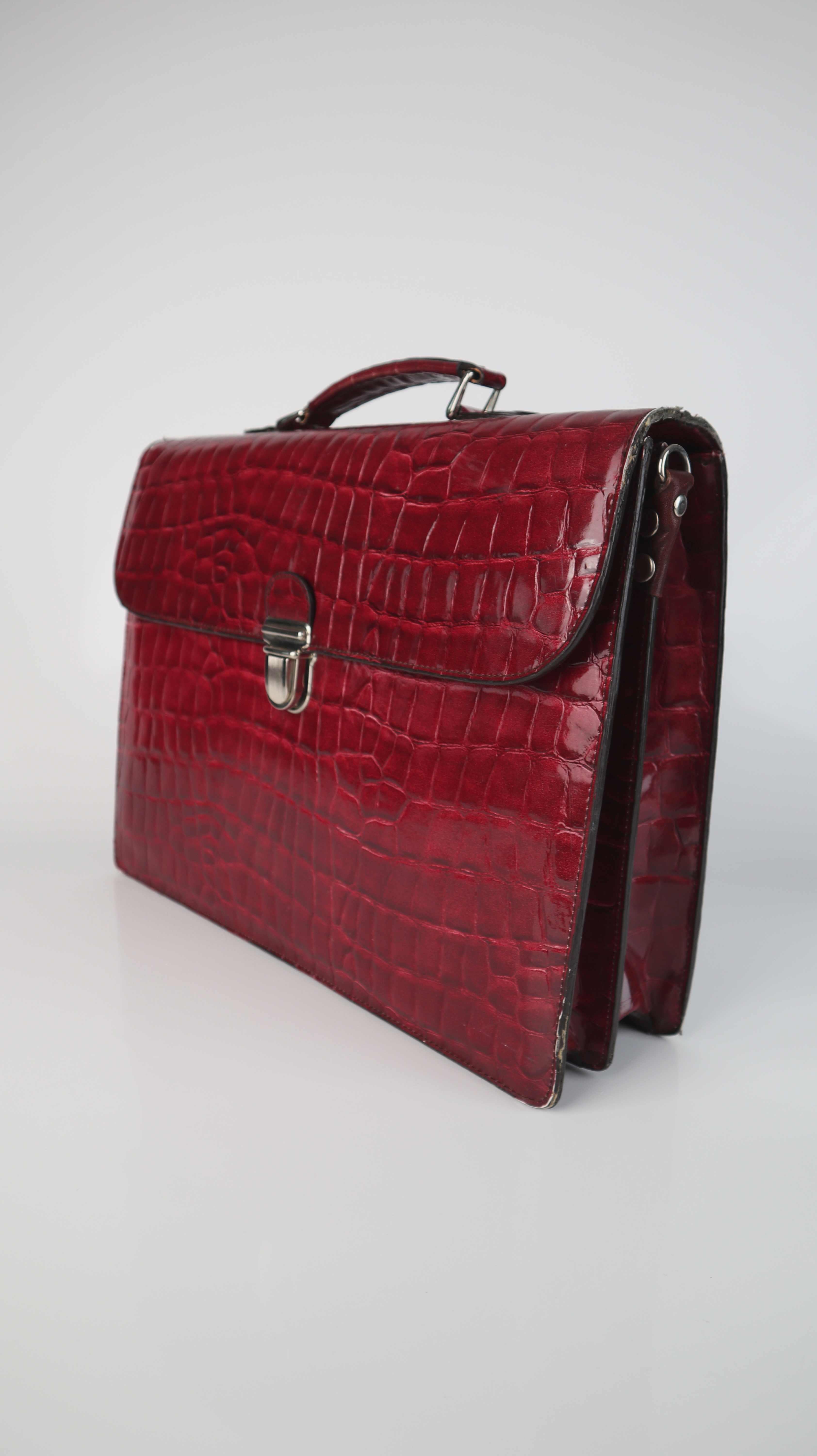 Picard Tasche Aktentasche rot Lackleder Bordeaux Prägung Laptoptasche