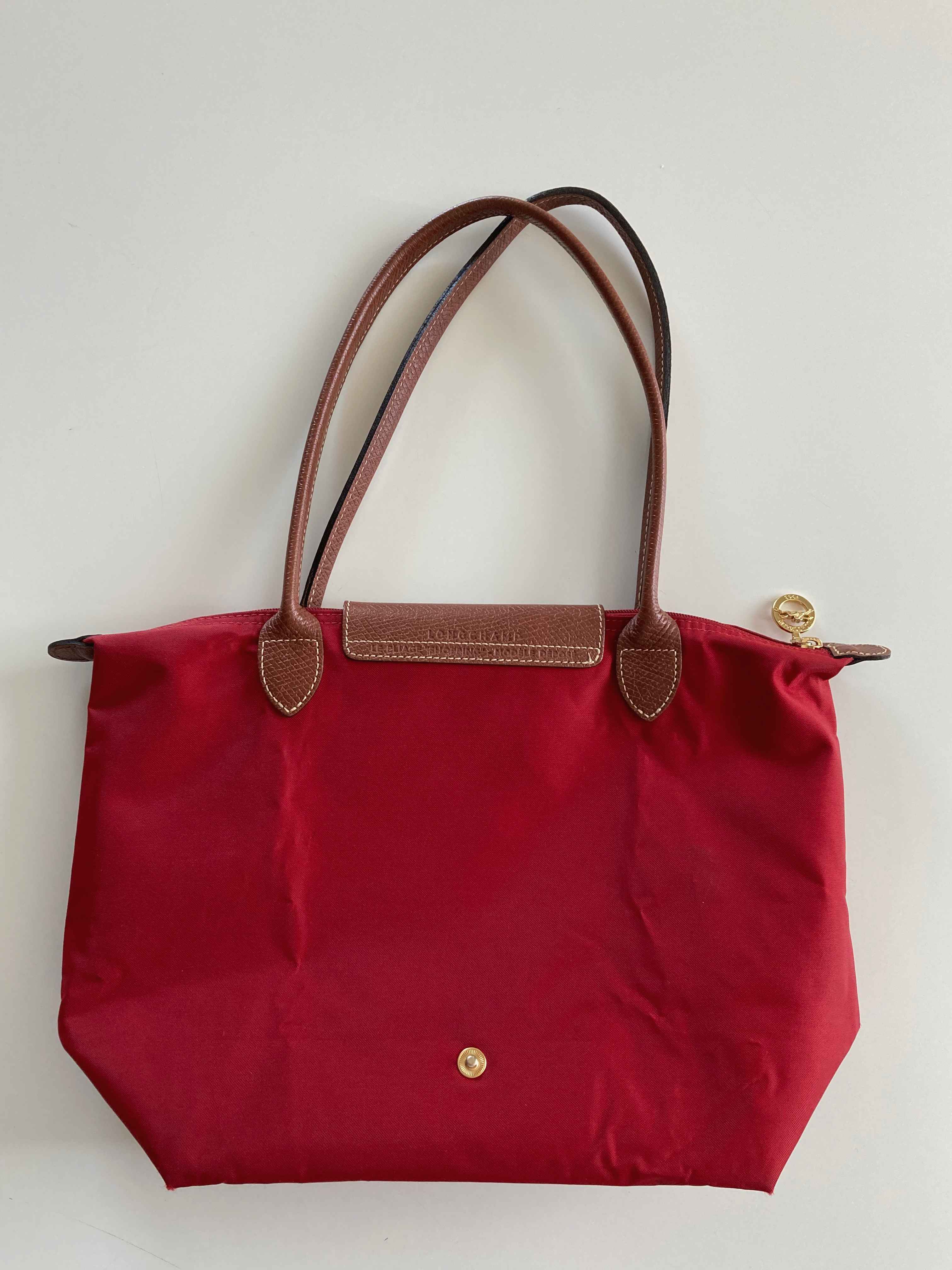 Longchamp Tasche Handtasche rot lange Henkel Schultertasche Weinrot