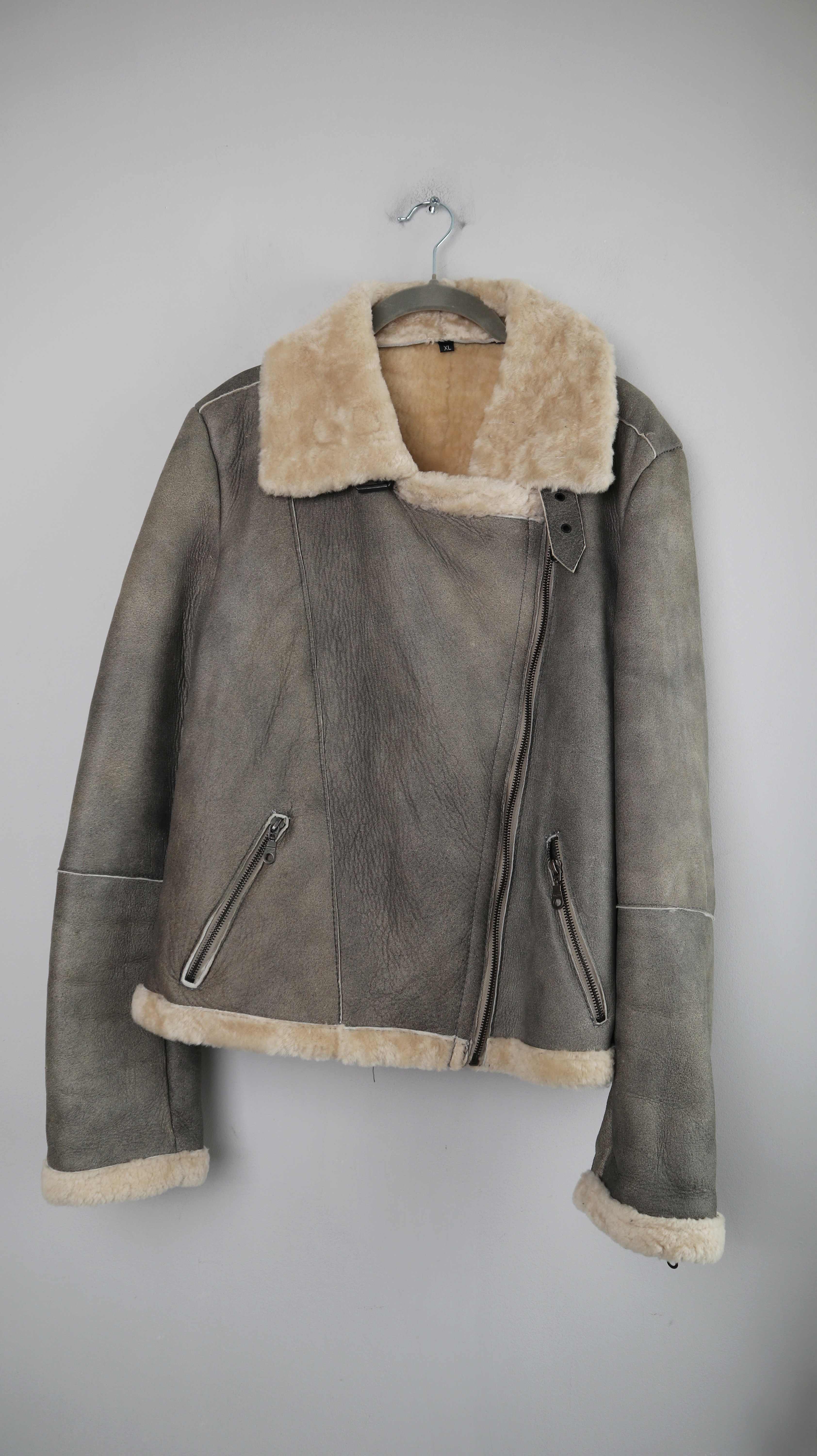 Lammfelljacke Grau Beige XL Lammfell Lederjacke Leder 38 M