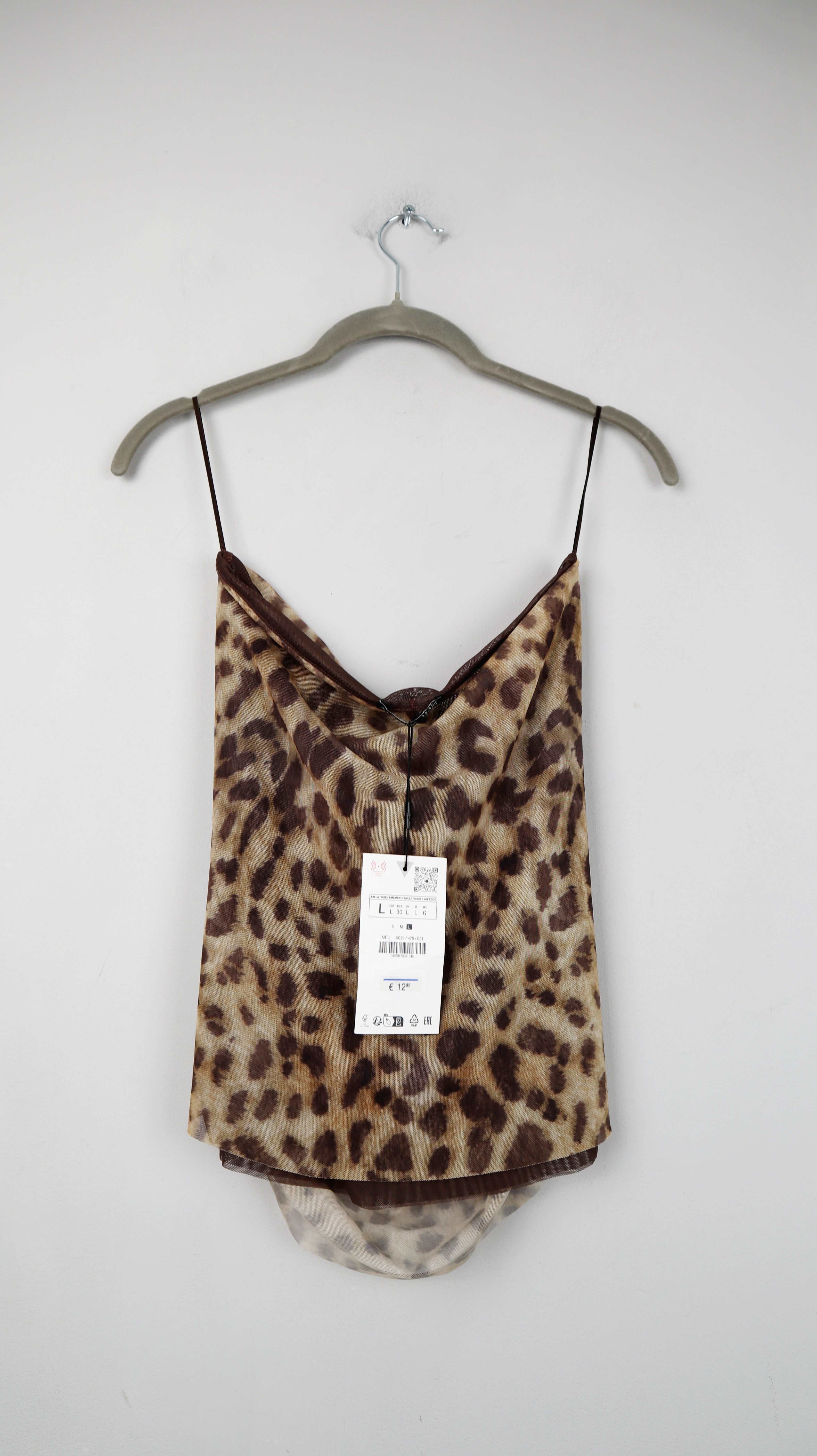 Zara Top leo neu animalprint schulterfrei 40 L braun