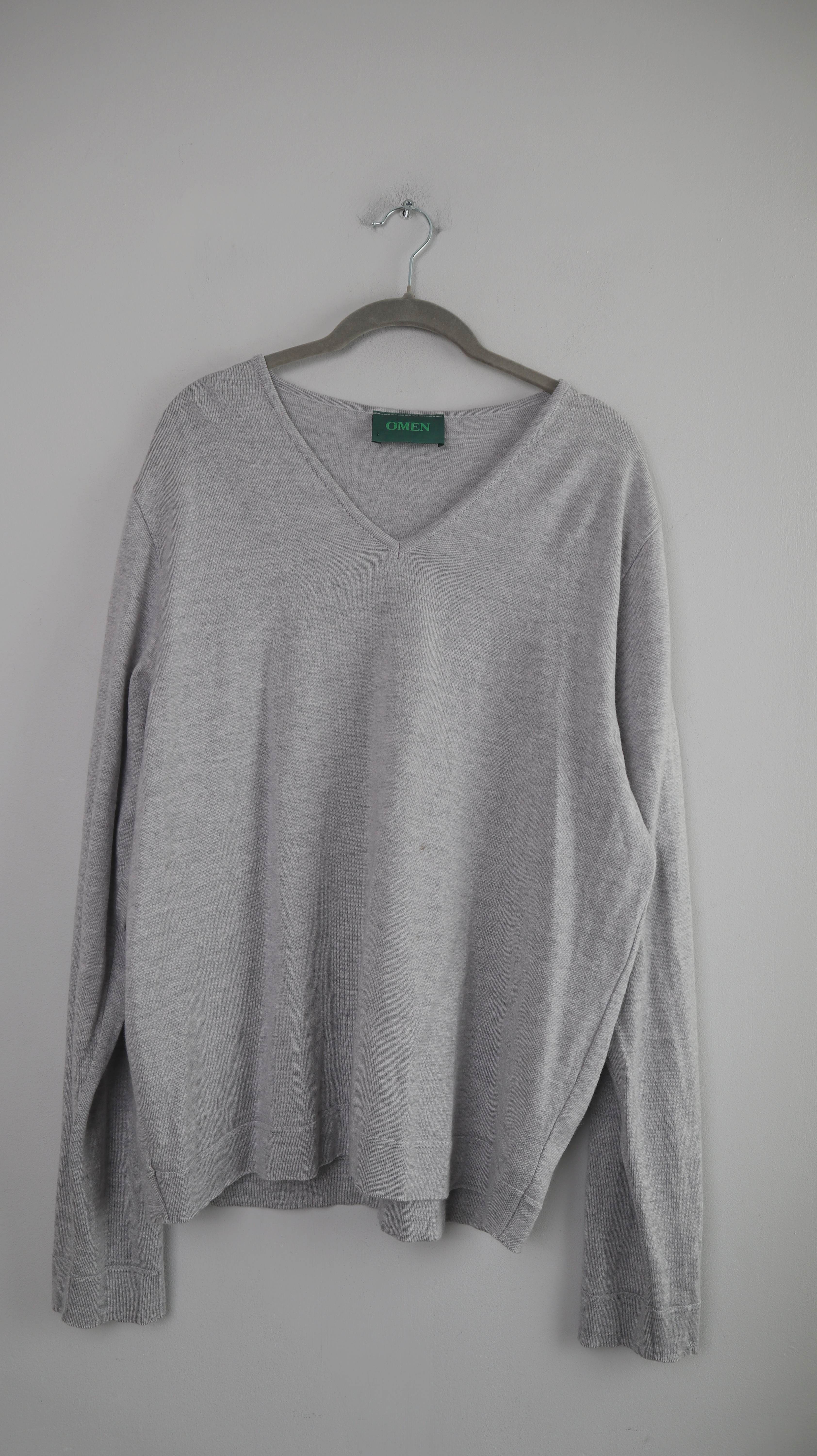 Omen Pullover Grau basic V-Ausschnitt Wolle Einheitsgröße Wollpullover