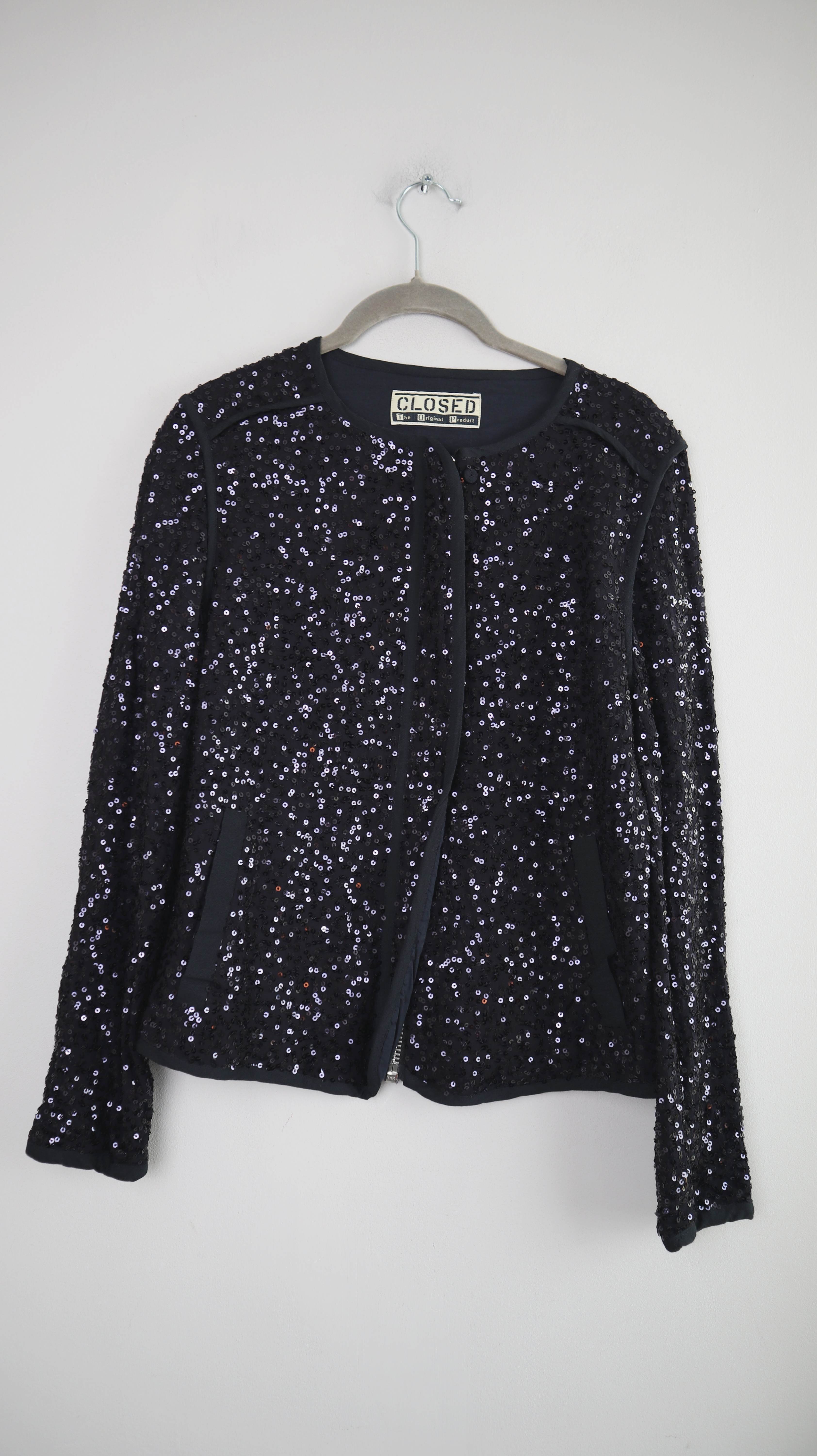 Closed Blazer schwarz Pailette Glitzer Pailettenblazer 38 M