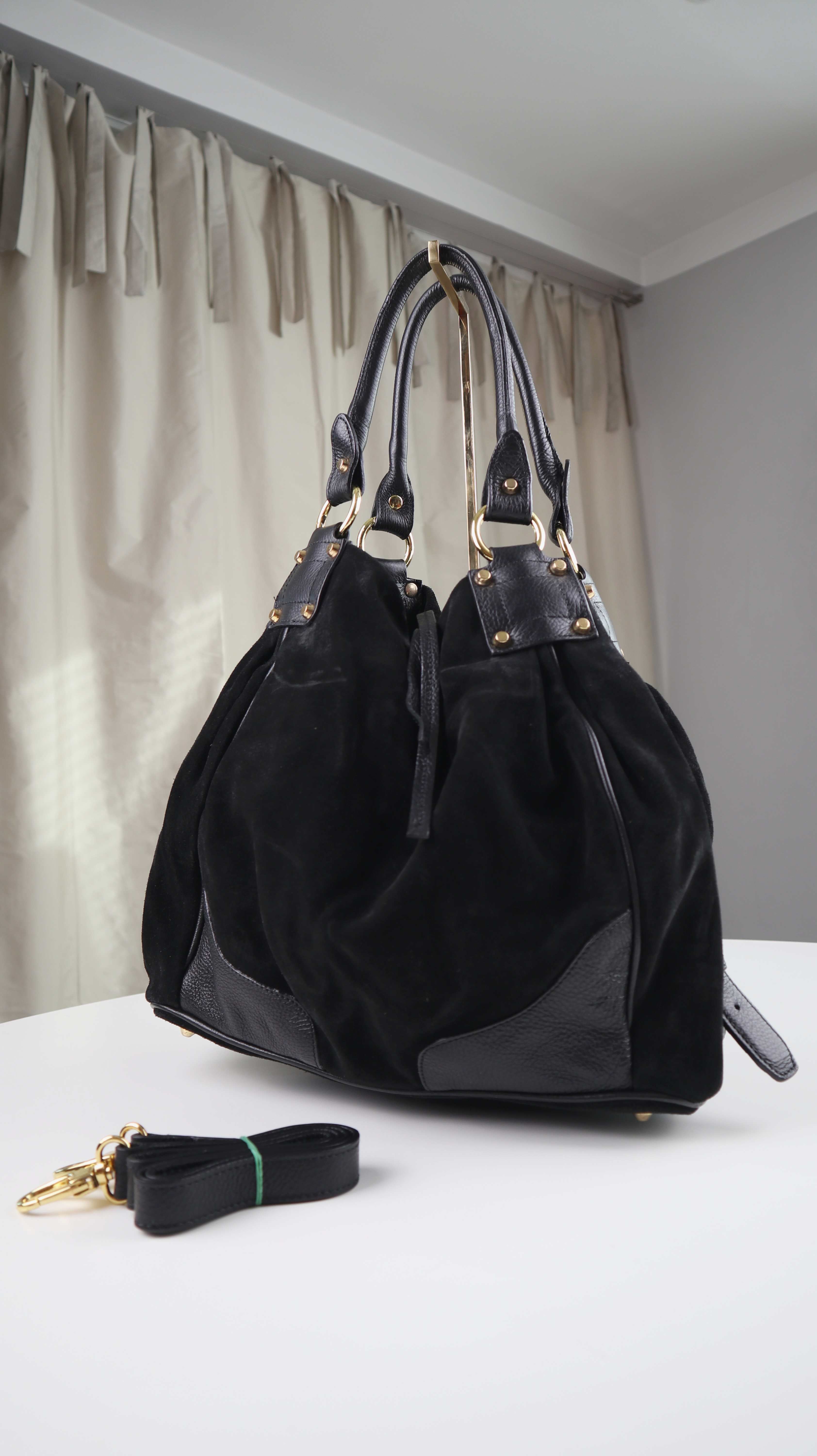 Vera Pelle Made in Italy Tasche Ledertasche schwarz Wildleder Shopper Handtasche