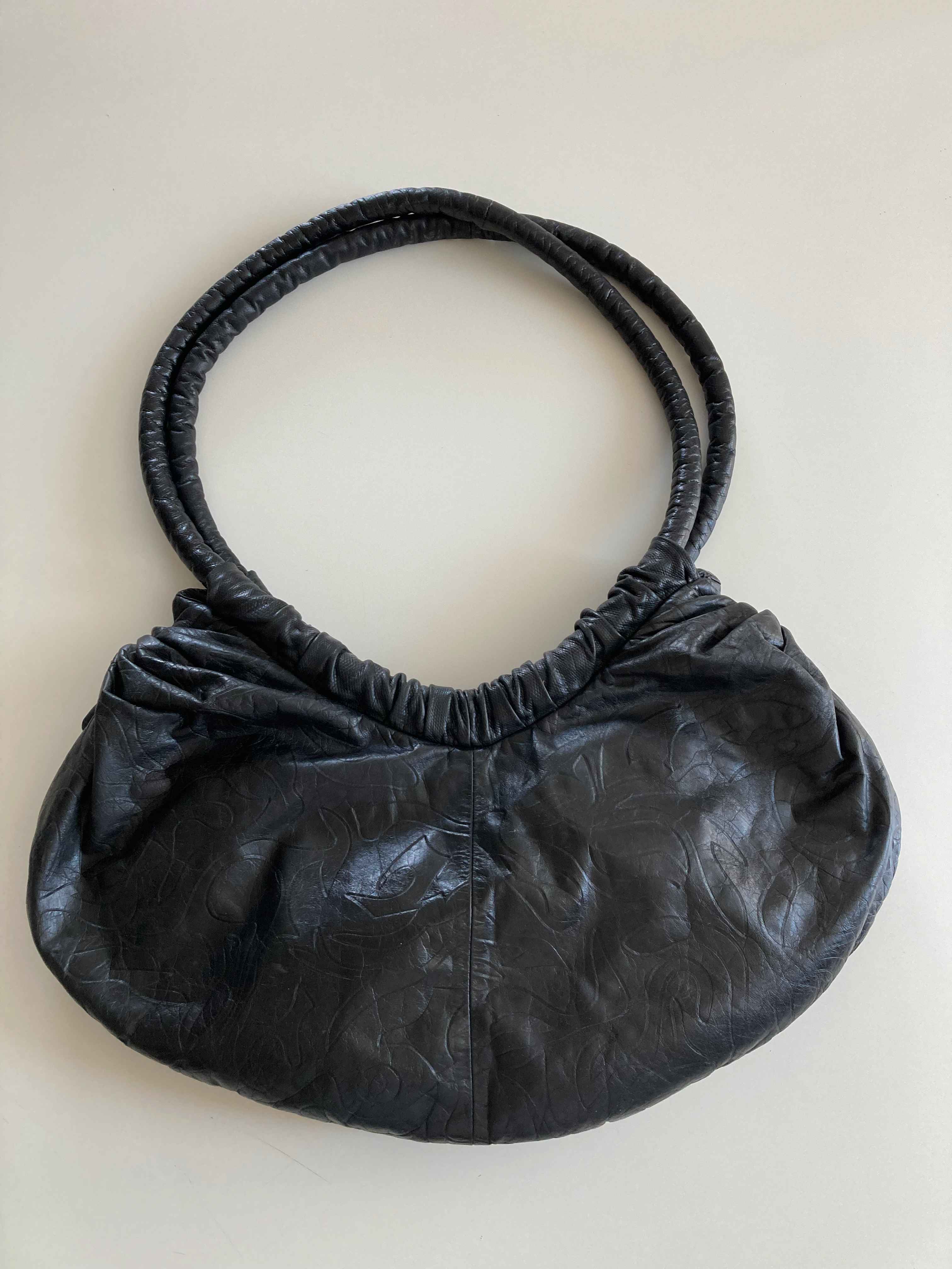 True Vintage Ledertasche Umhängetasche schwarz Schultertasche Shopper Leder Crossbag