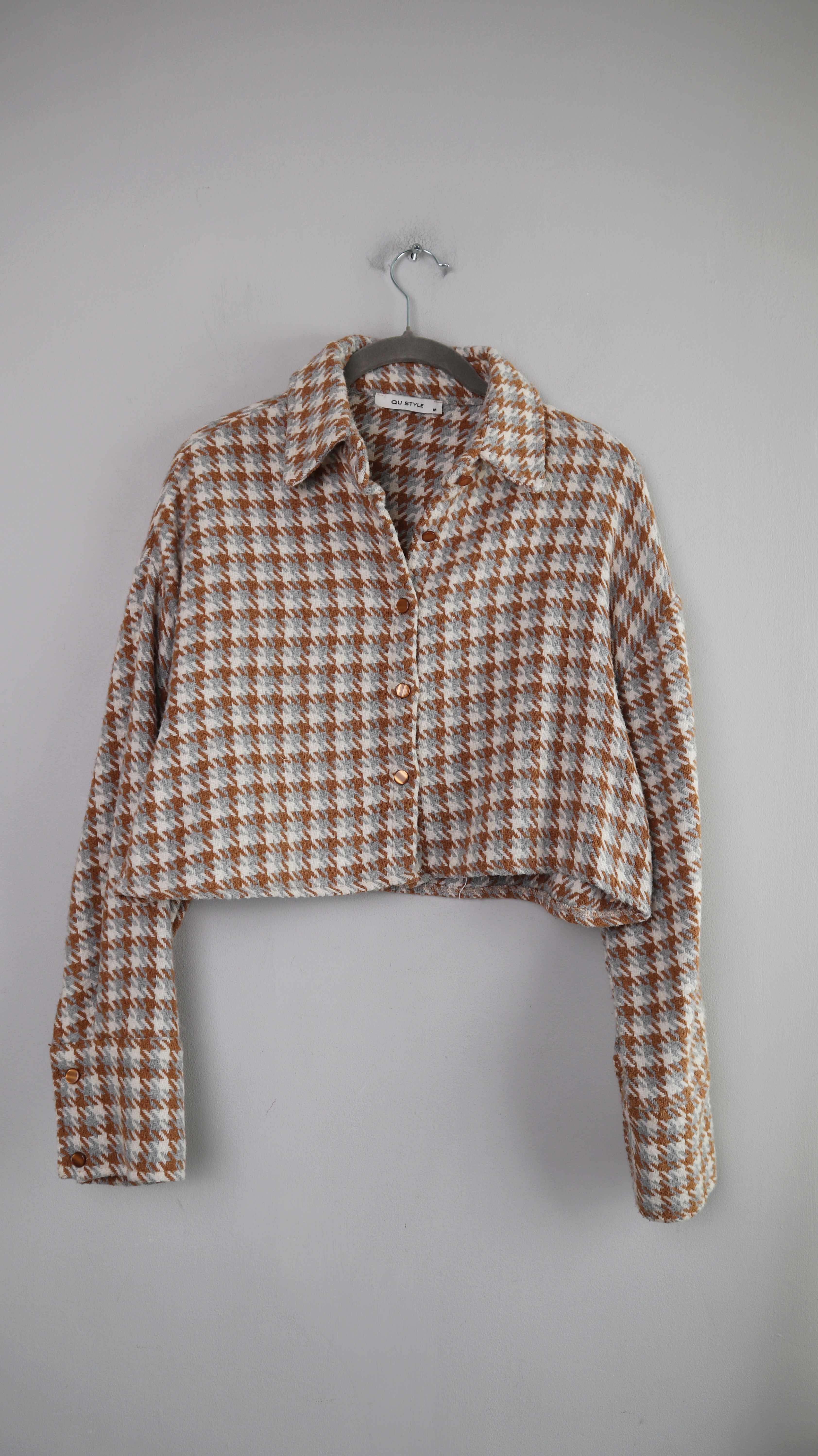 Qu Style Jacke 38 M Hahnentritt braun weiß Wolljacke Blazer