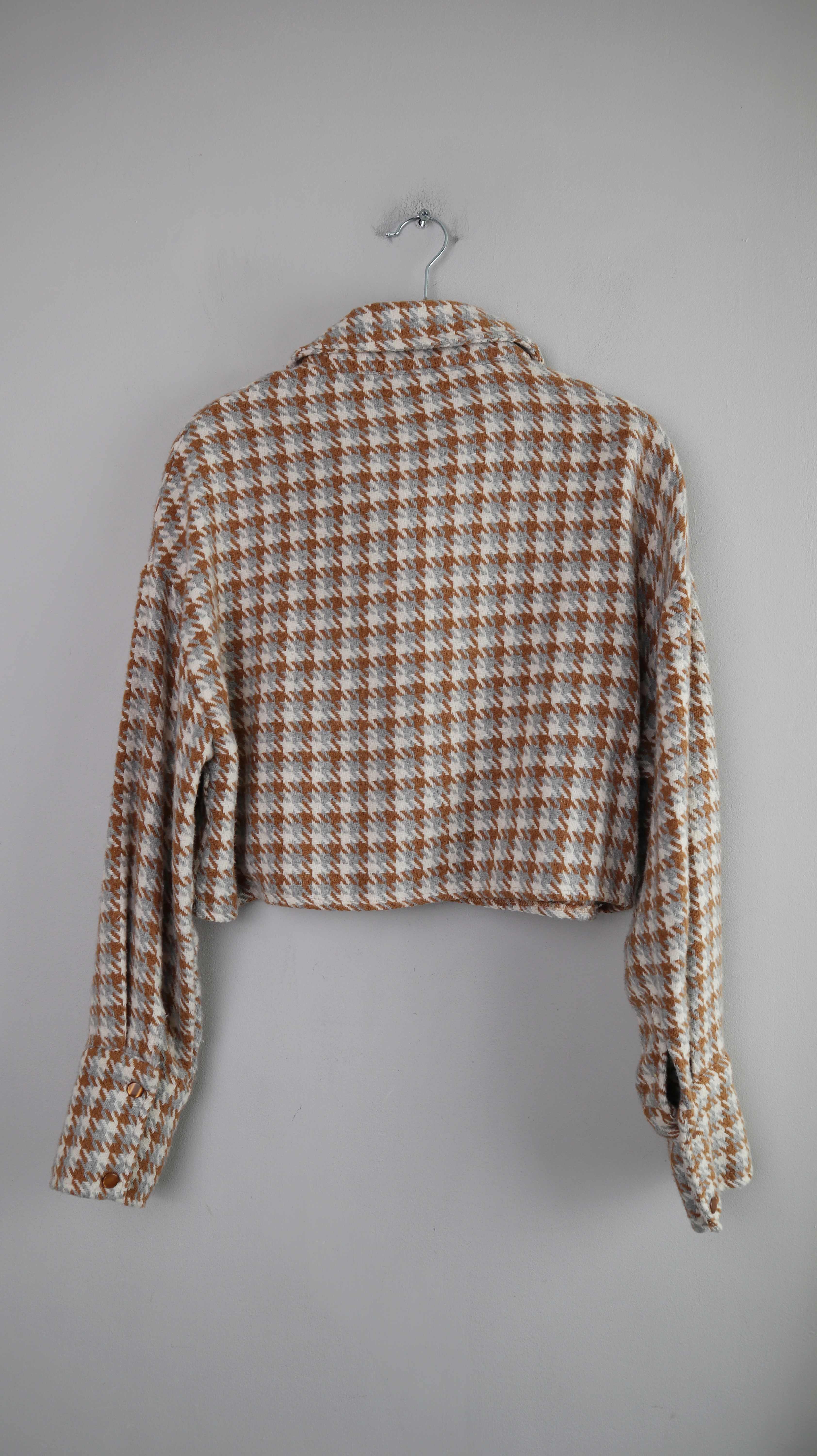 Qu Style Jacke 38 M Hahnentritt braun weiß Wolljacke Blazer