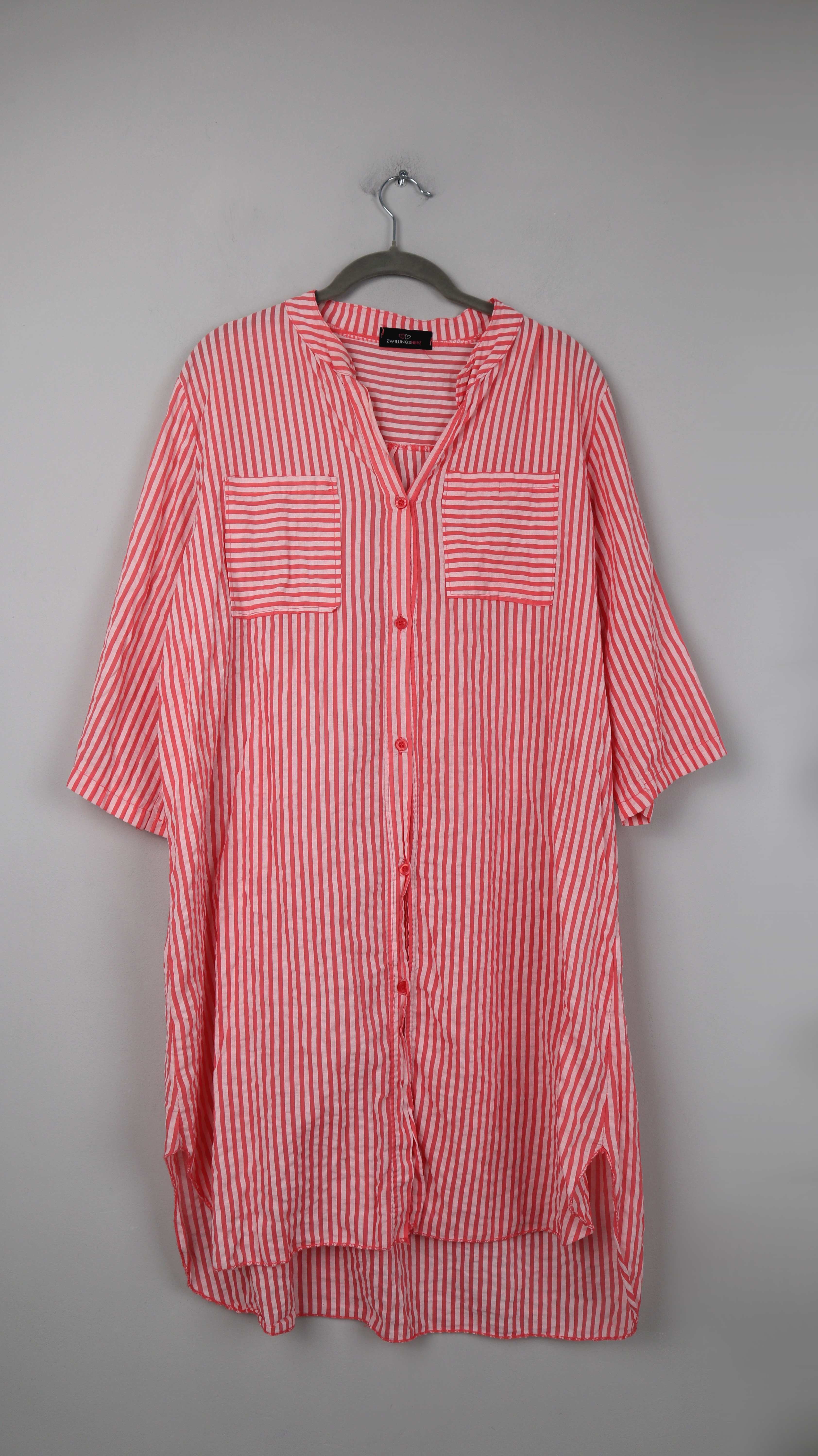 Zwillingsherz Bluse Hemd Shirt lang pink gestreift Streifenhemd 40 L