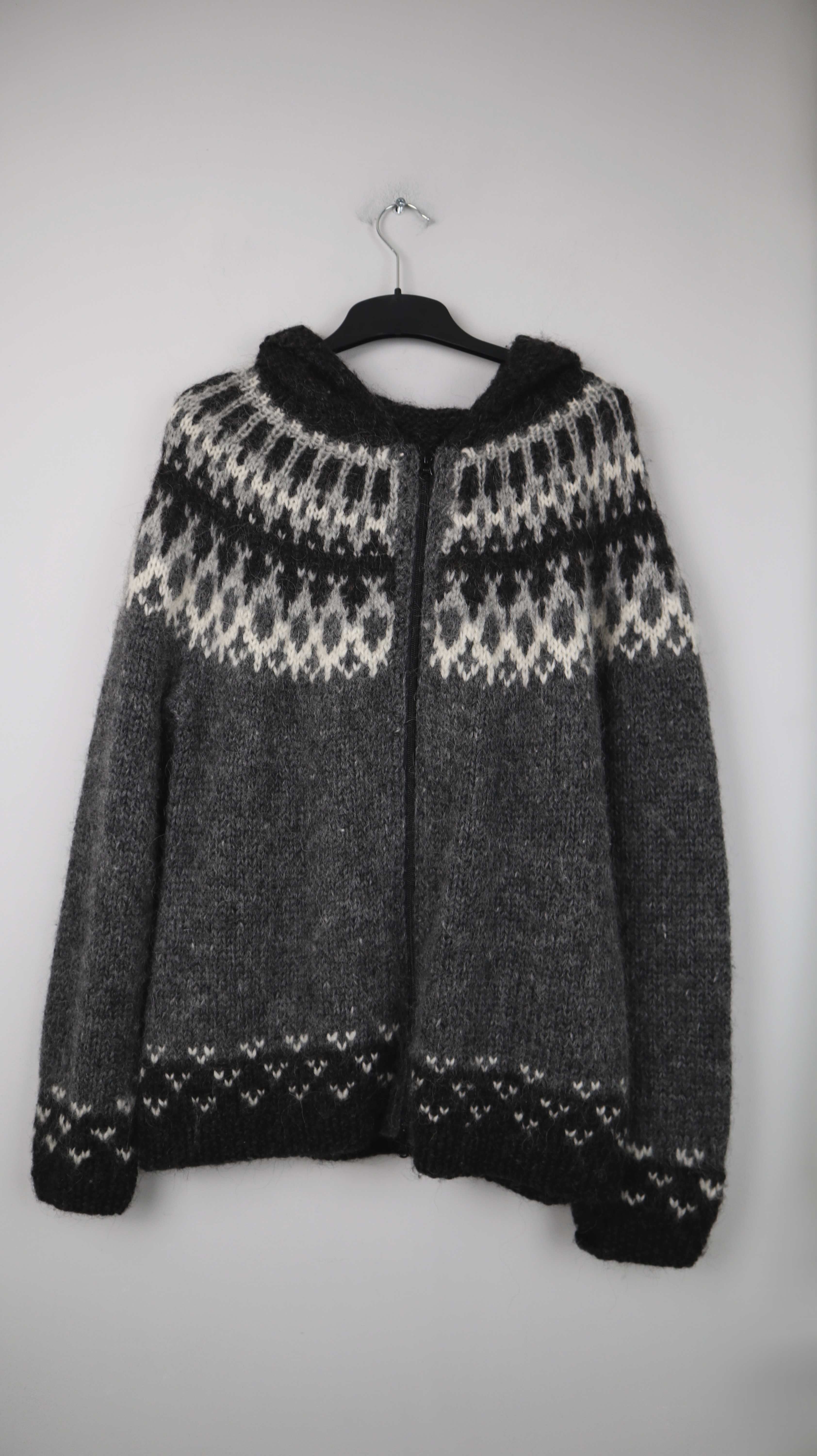 Nordic Store Strickjacke 40 L Grau Schurwolle Iceland Island Sweater Kapuzenjacke