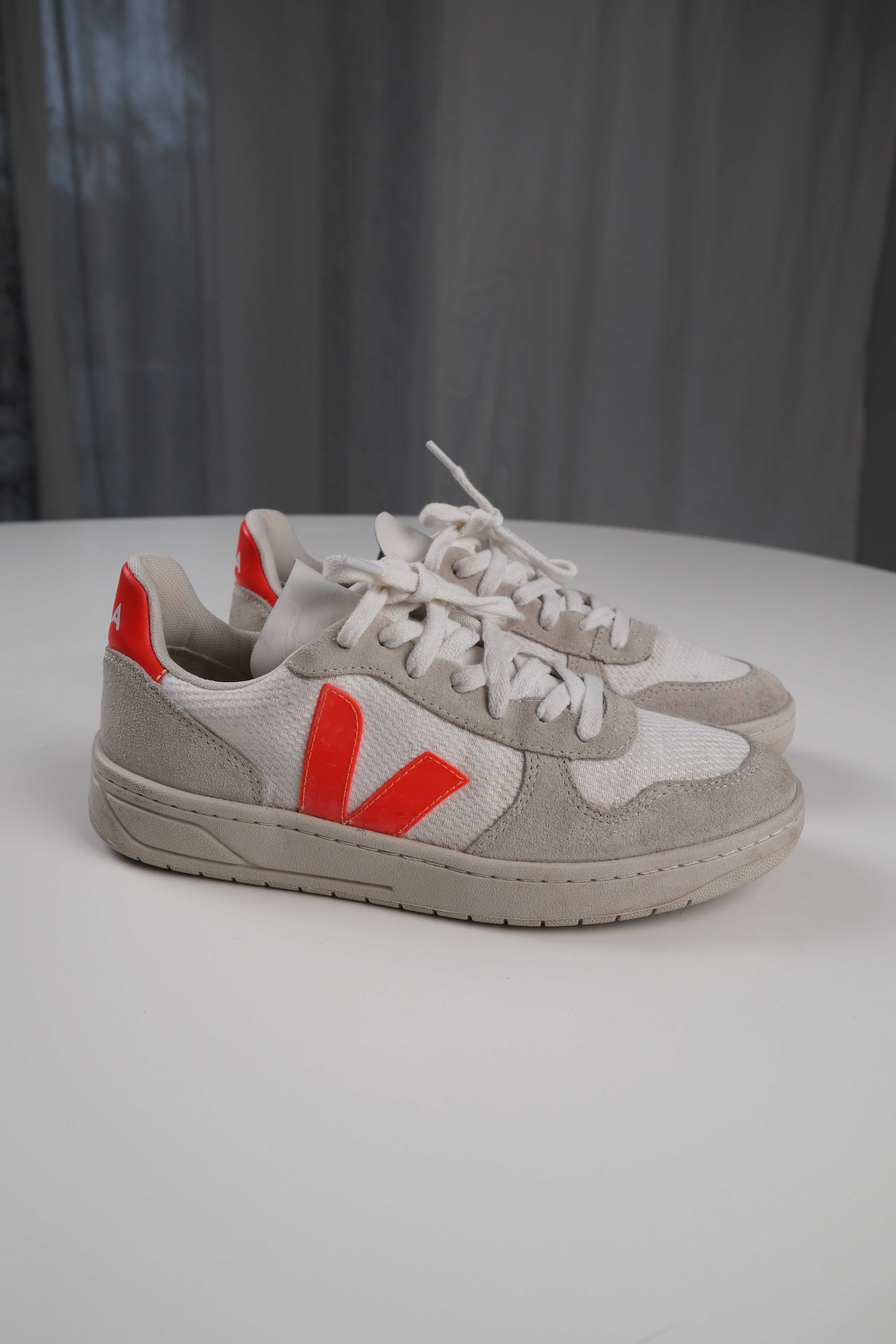 Veja Sneaker Turnschuhe Weiß Creme Orange 39 Schnürer Neonorange