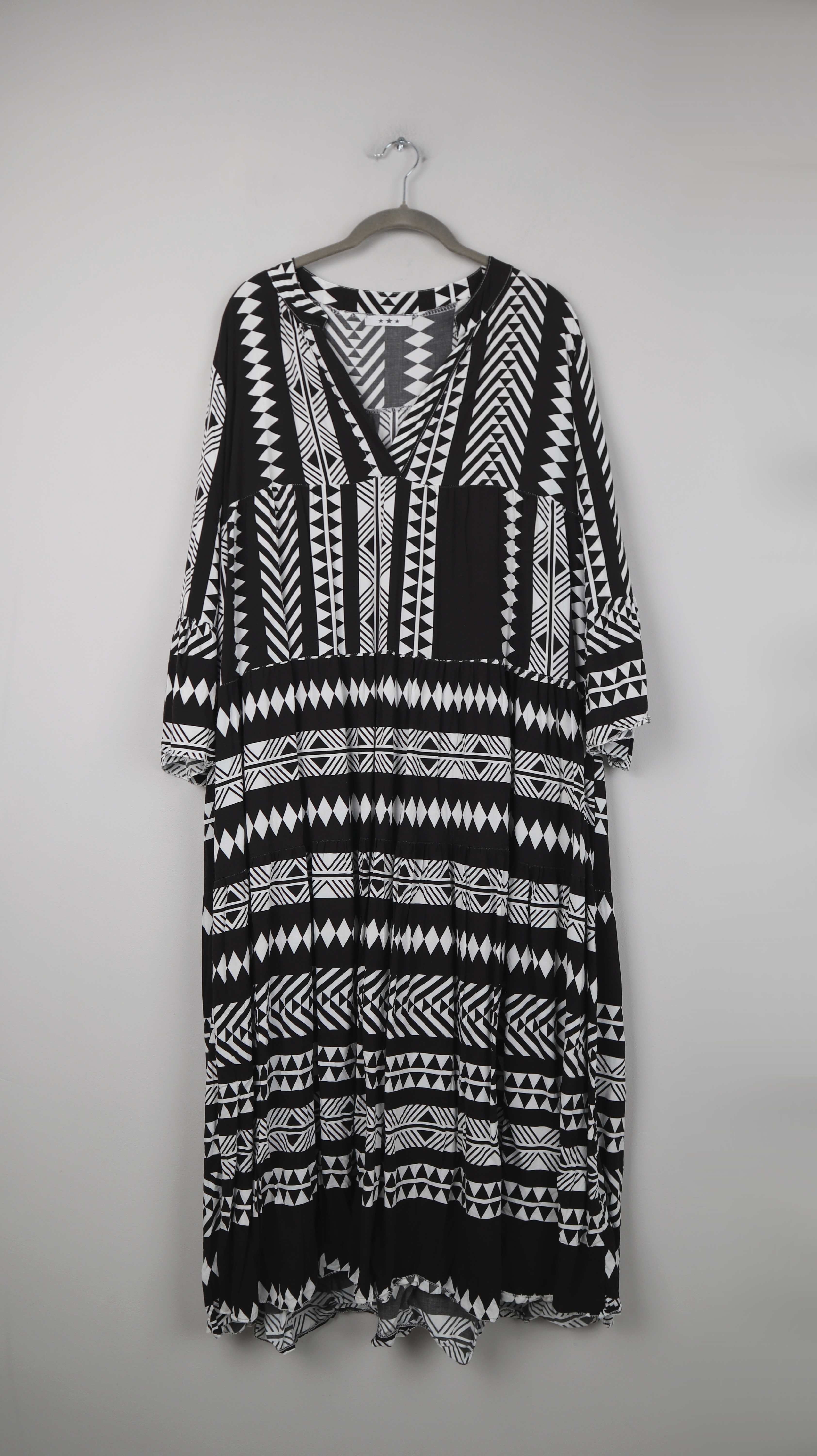Kleid Sommerkleid 40 L schwarz weiß Ibiza Hippiekleid Midi Midikleid