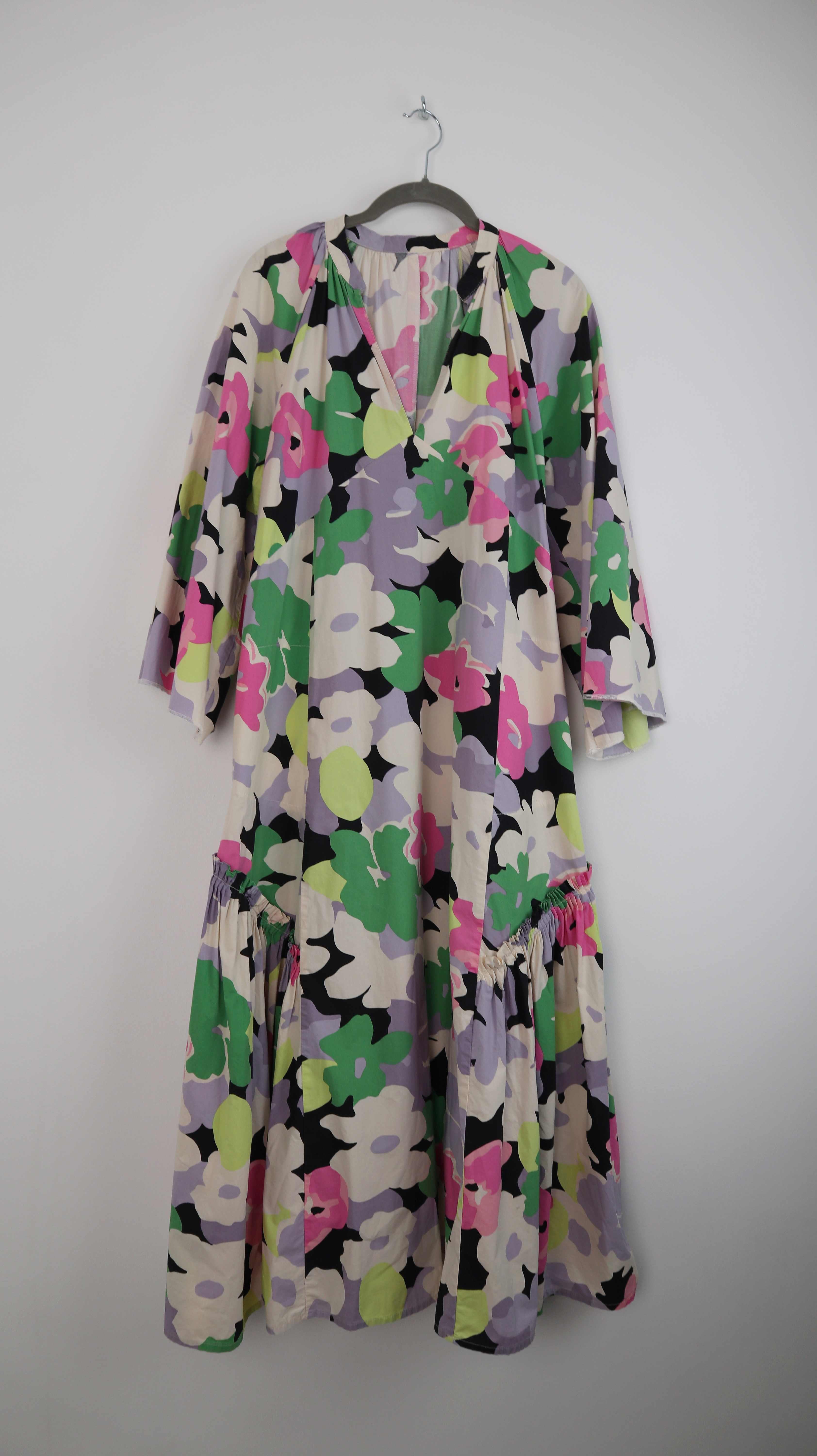 H&M Conscious Kollektion Maxikleid Kleid grün rosa bunt 38 M
