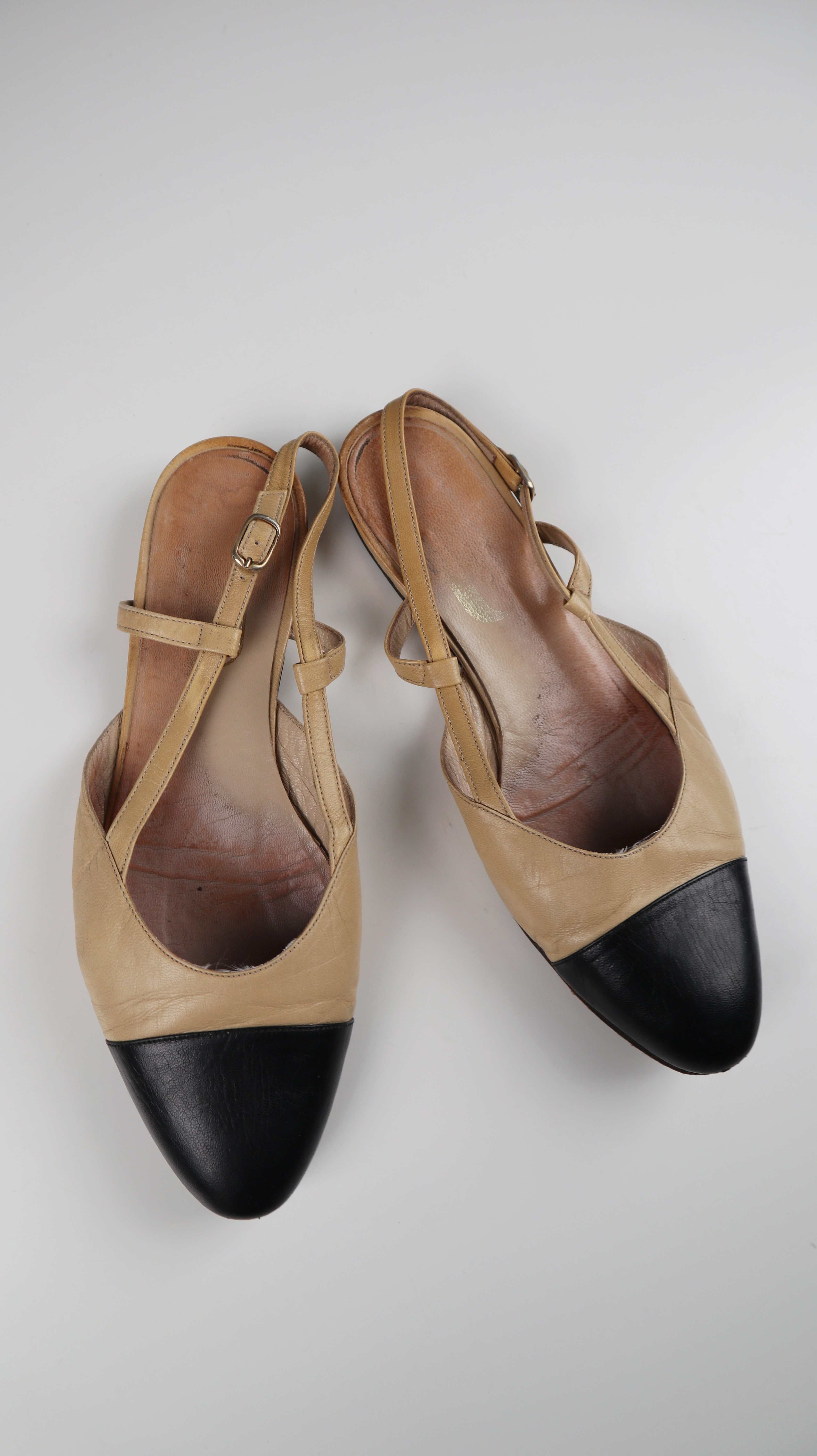 Unützer Ballerinas Slipper Loafer beige schwarz 37 38 Lederslipper