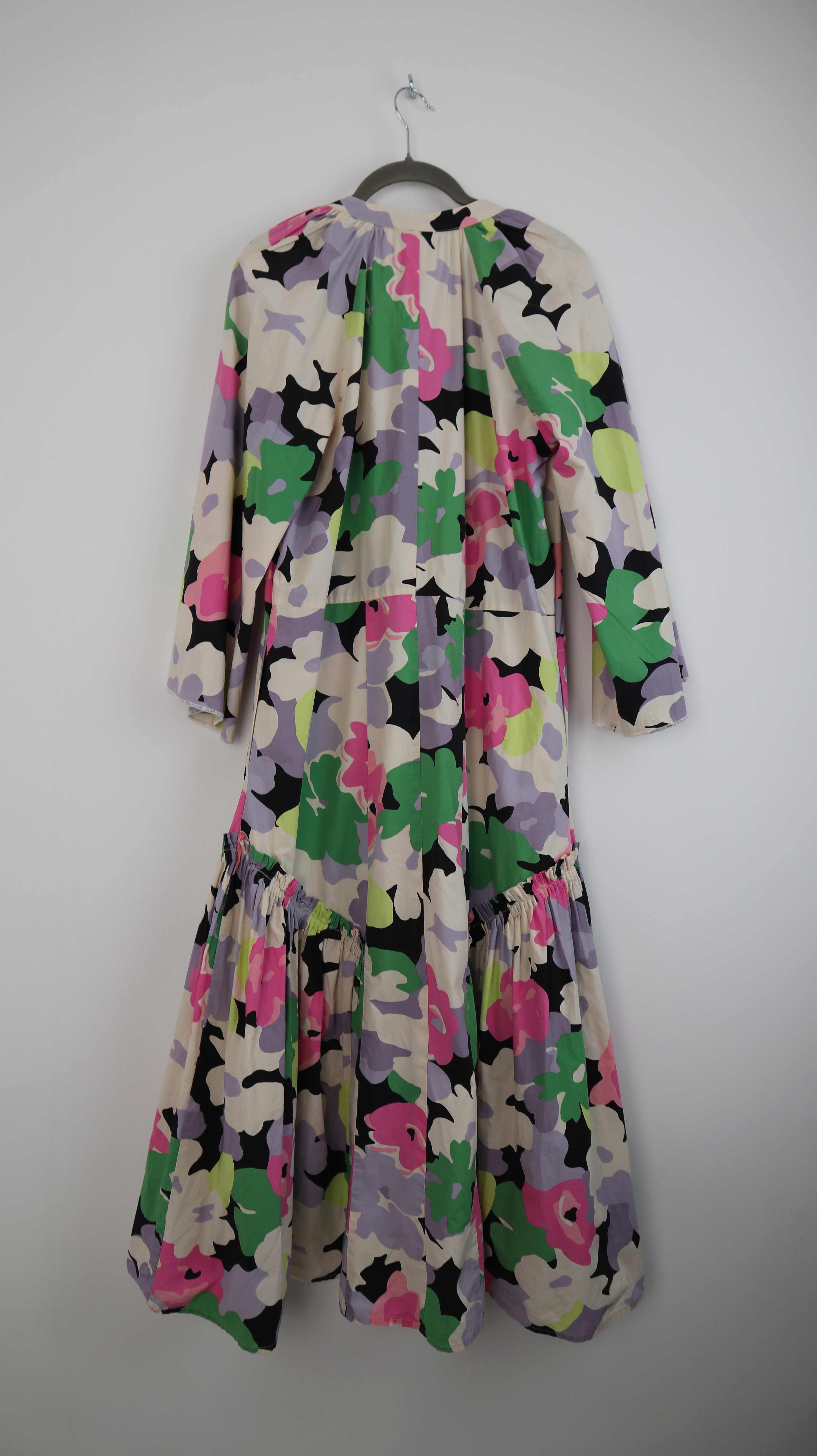 H&M Conscious Kollektion Maxikleid Kleid grün rosa bunt 38 M