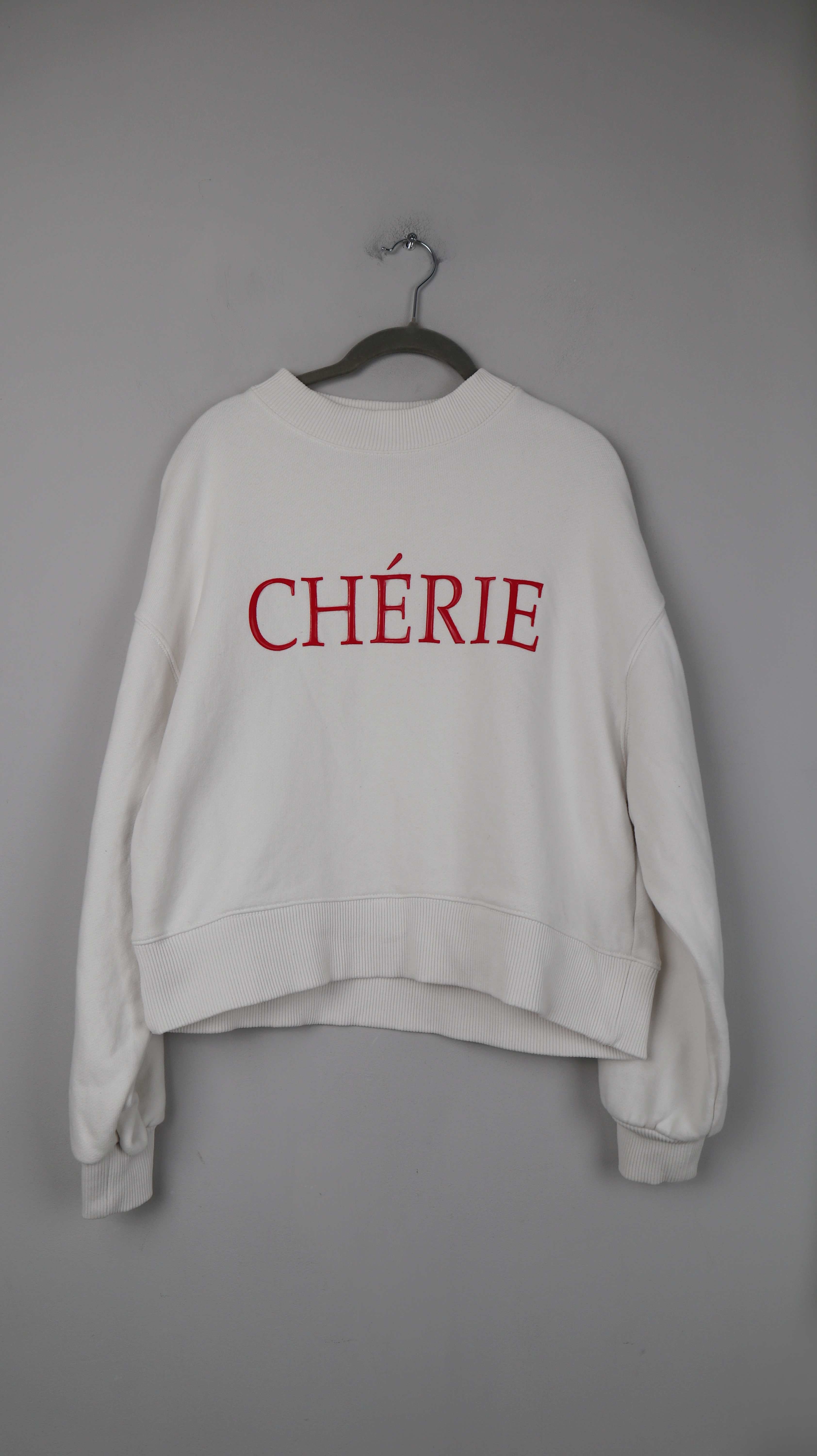 H&M Sweater Pullover weiß Cherie 36 S bedruckt uni einfarbig
