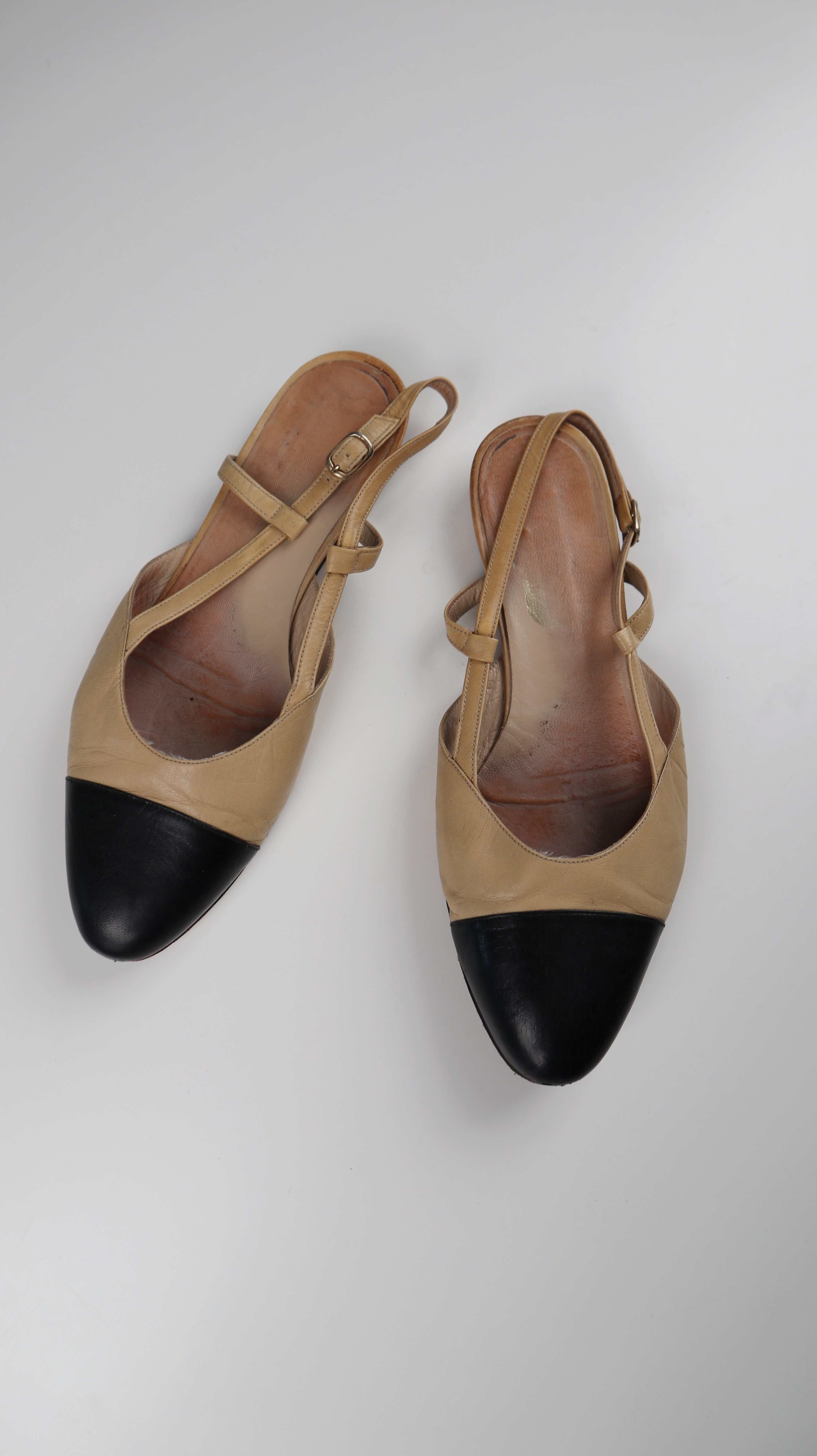 Unützer Ballerinas Slipper Loafer beige schwarz 37 38 Lederslipper