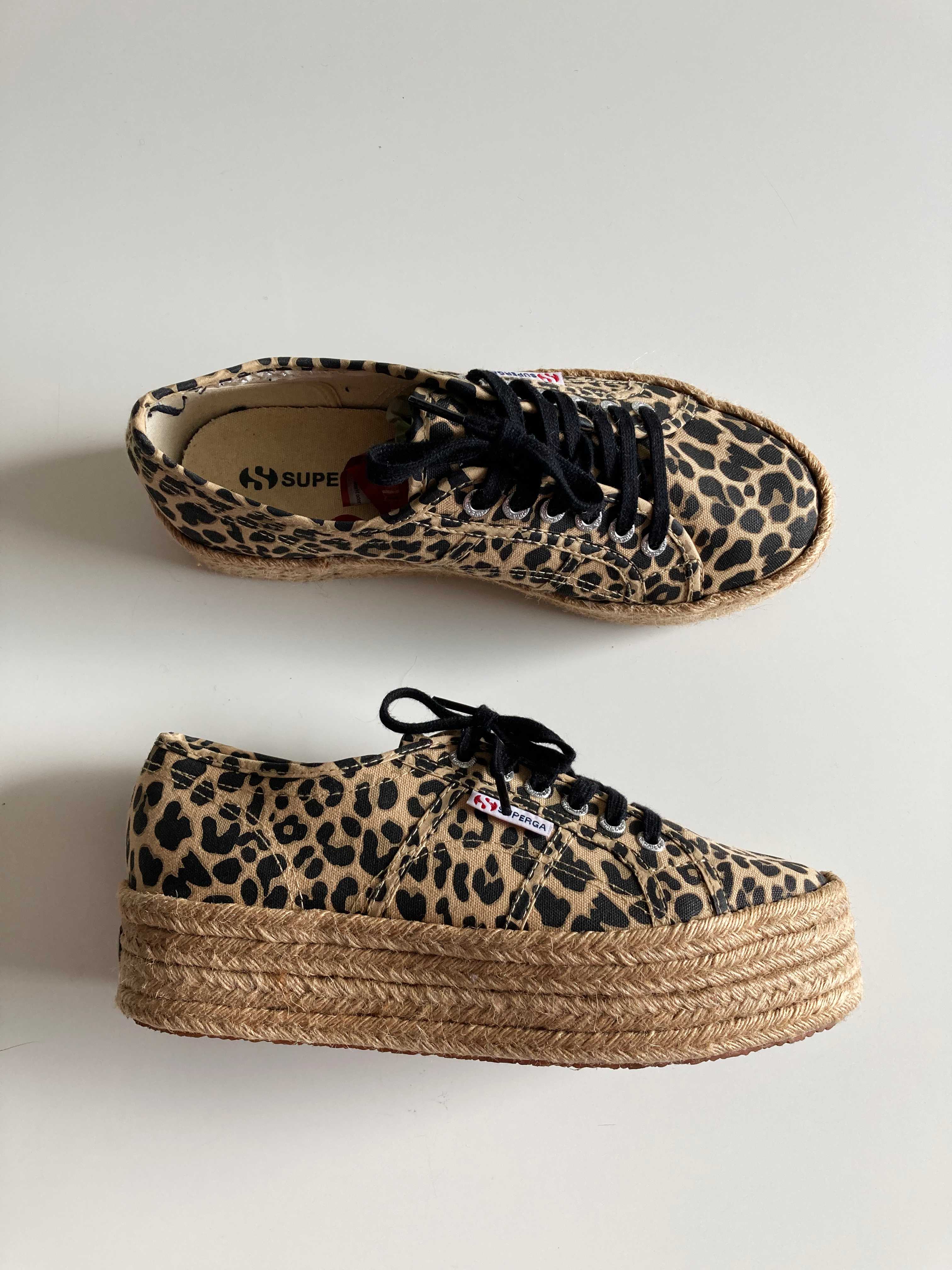 Superga Sneaker Plateau 39 39,5 Leo Leopardenmuster Absatzschuhe geflochten