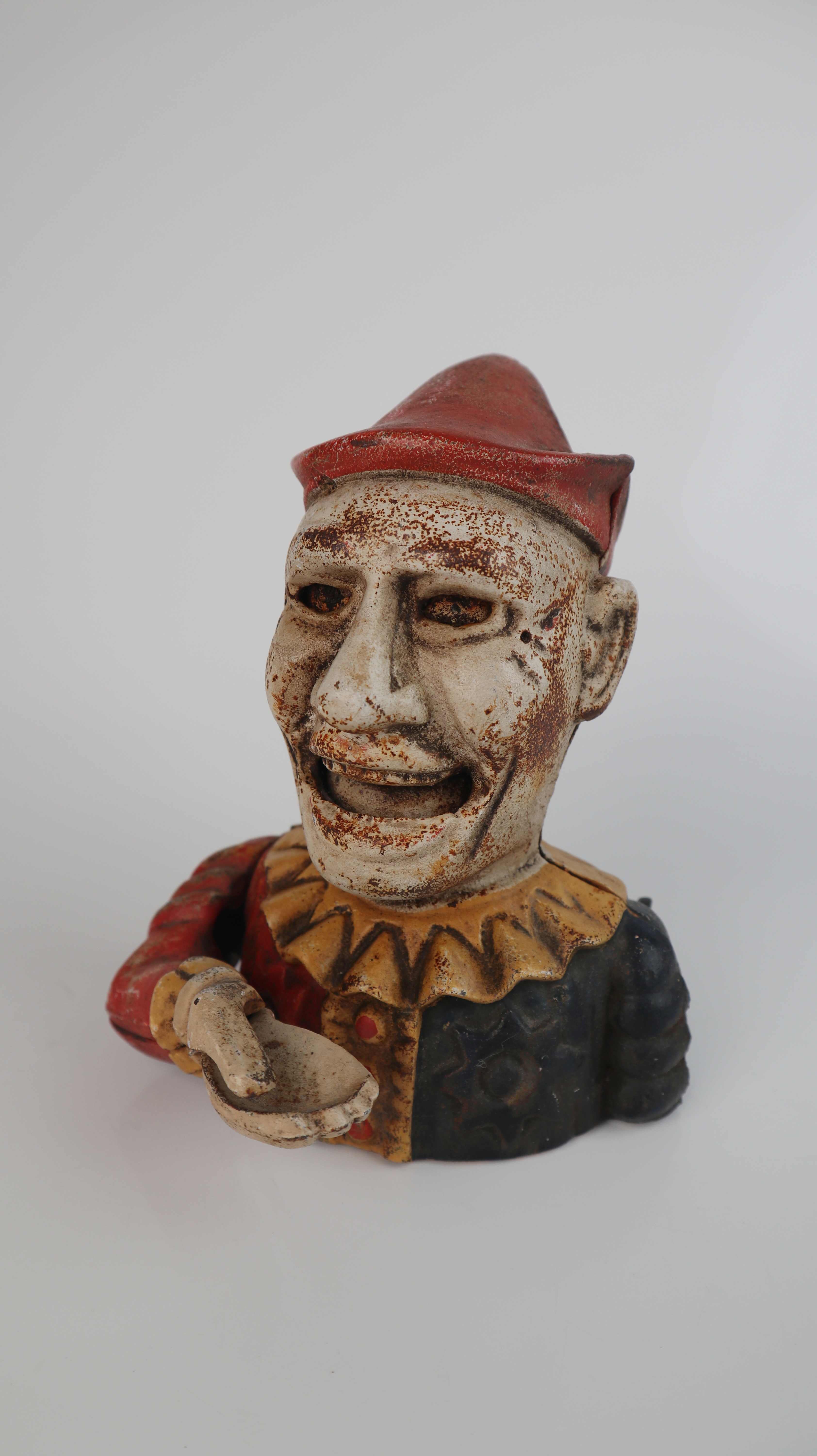 Spardose Gusseisen Harlekin Clown Antik Figur Dose Dekorationsclown
