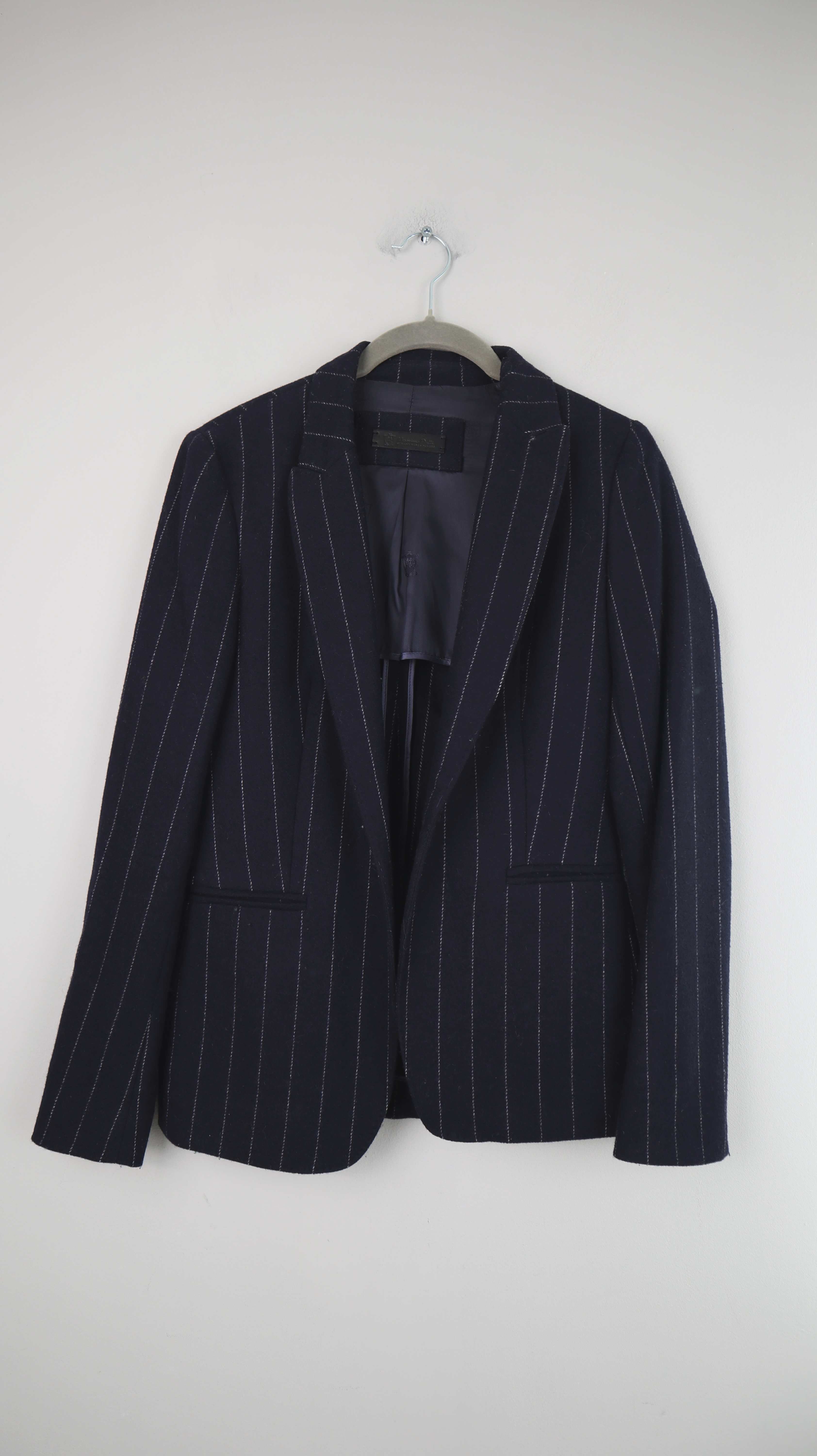 Massimo Dutti Blazer Blau dunkelblau 36 S Wolle Wollblazer Nadelstreifen