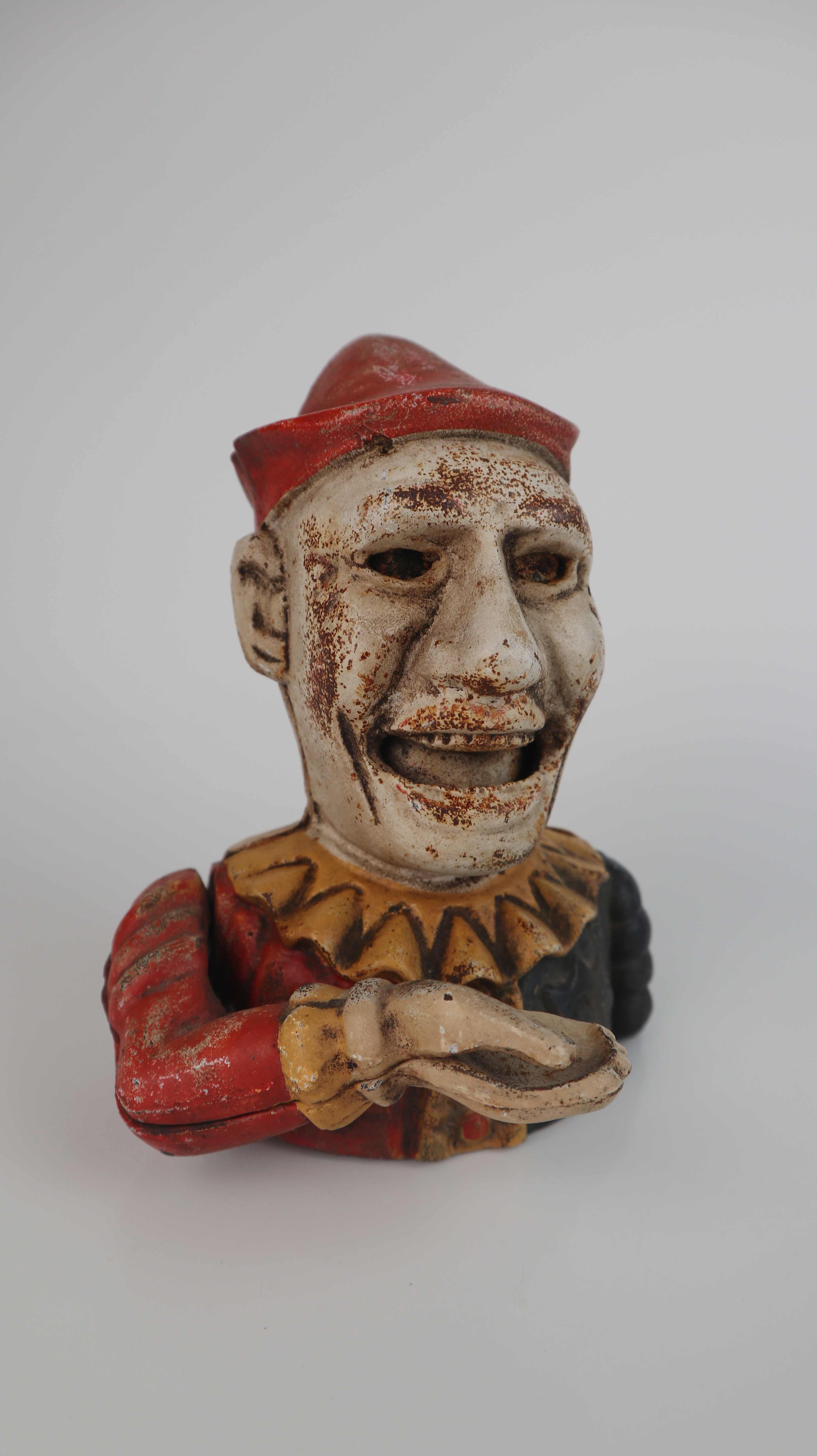 Spardose Gusseisen Harlekin Clown Antik Figur Dose Dekorationsclown
