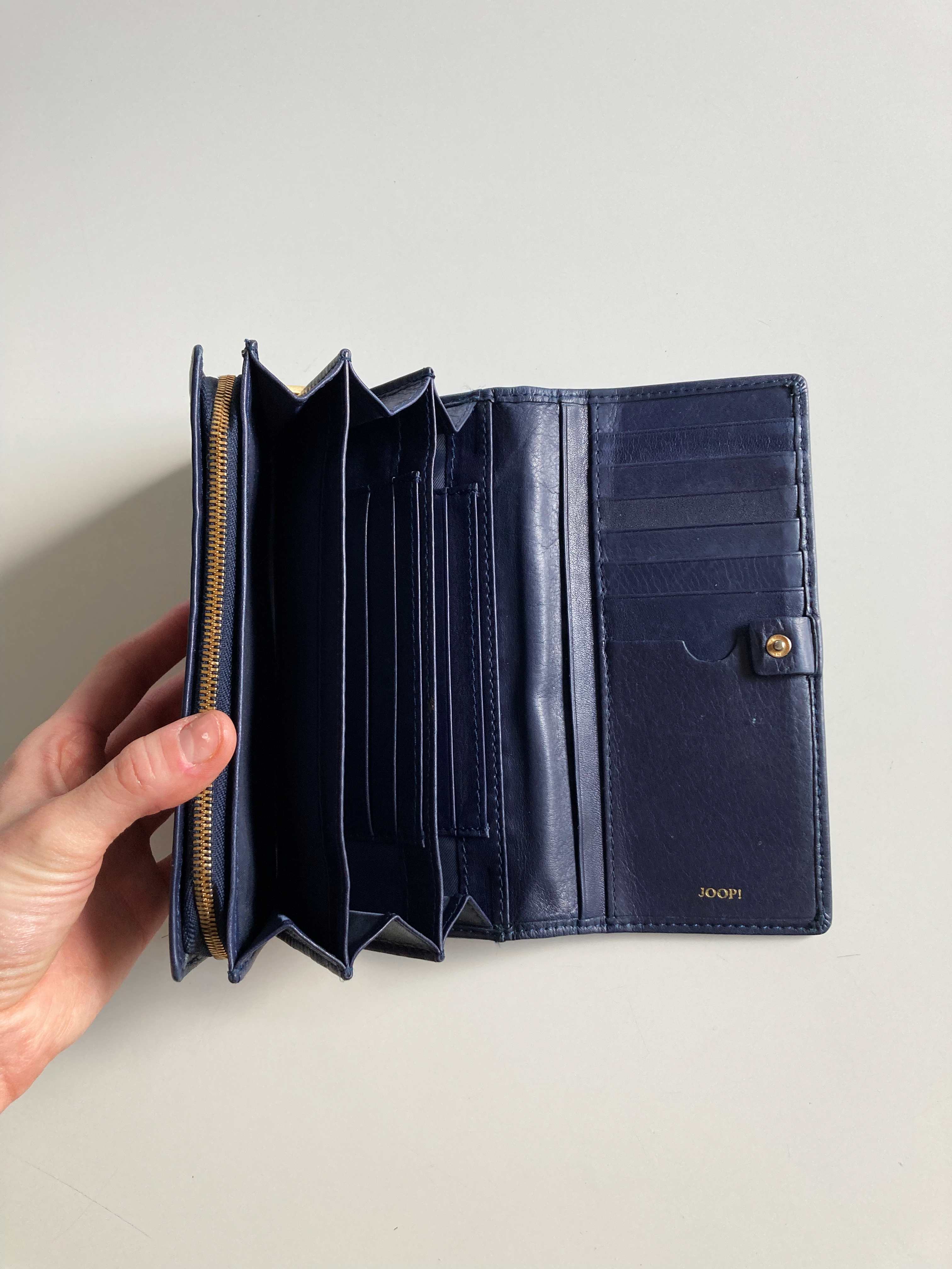 Joop Geldbörse Portemonnaie Etui Dunkelblau Leder Marineblau Gold