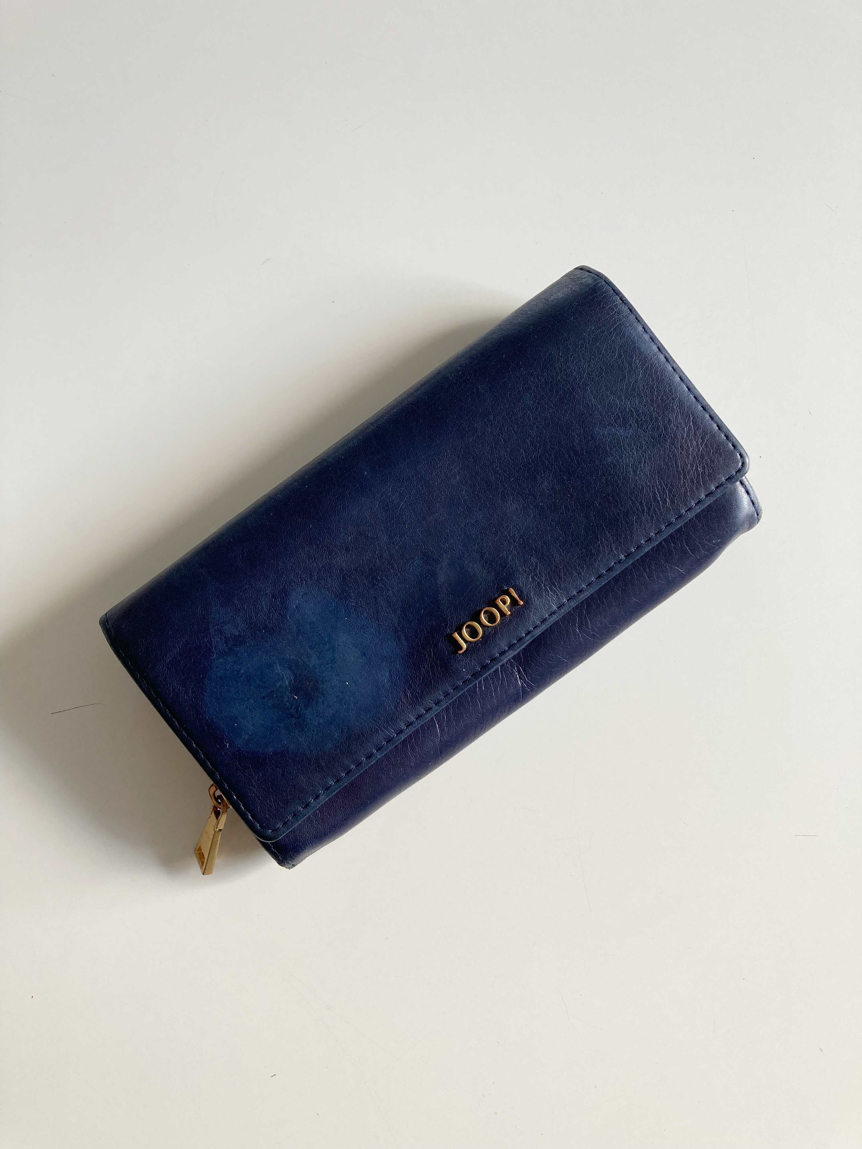 Joop Geldbörse Portemonnaie Etui Dunkelblau Leder Marineblau Gold