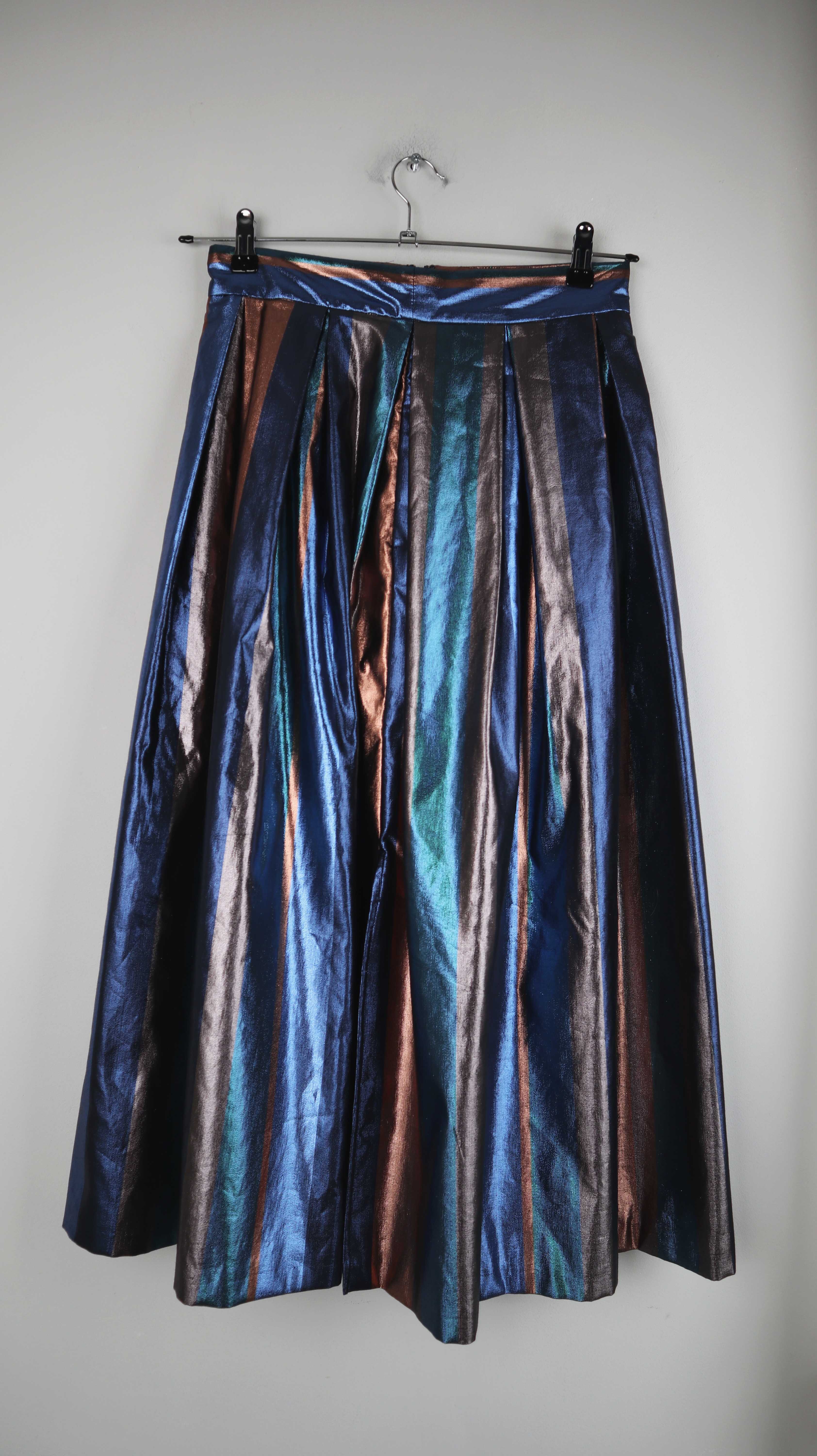 Max&Co Rock Metallic Faltenrock 38 M gestreift blau braun Midi Midirock