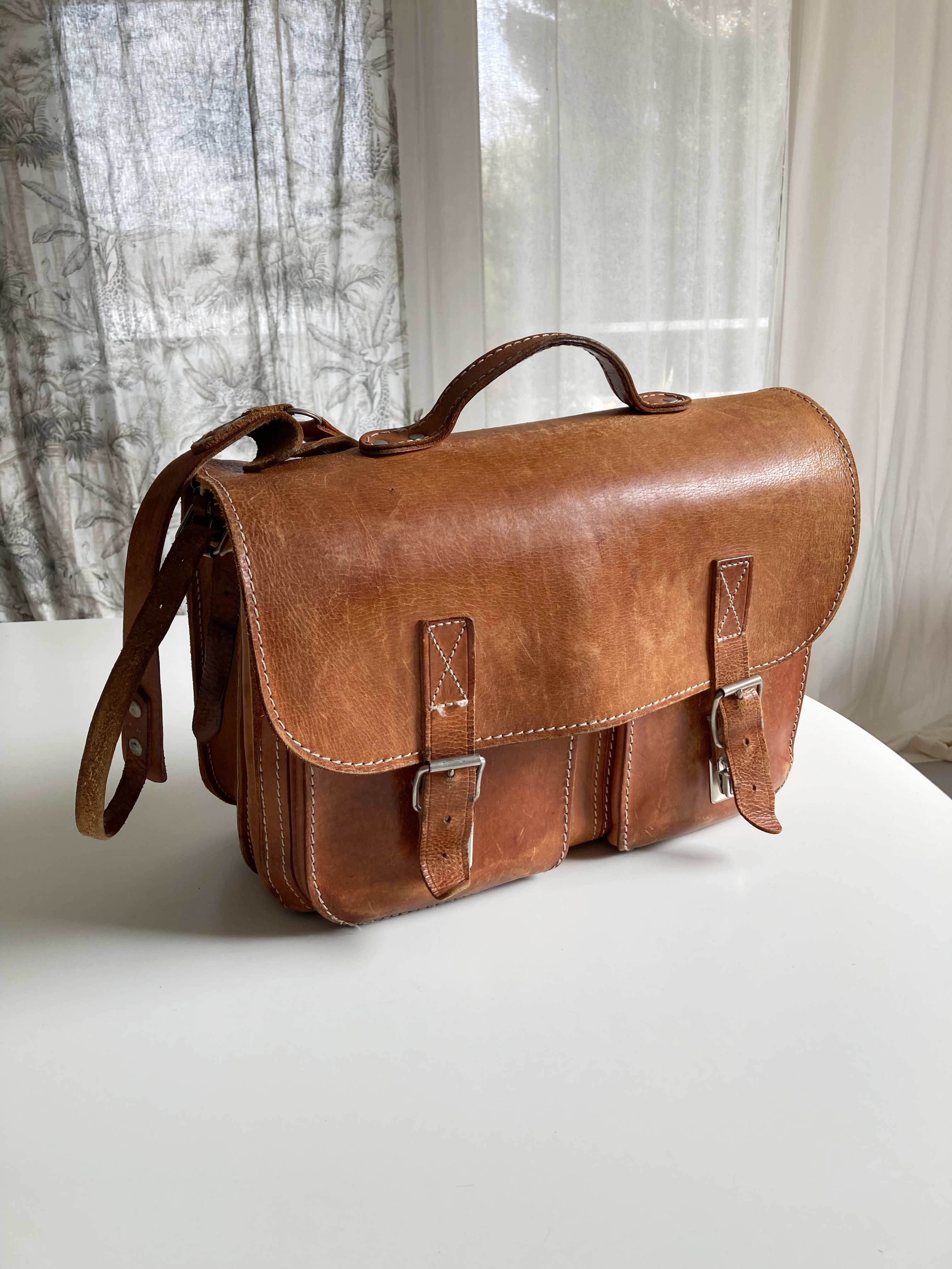 True Vintage Schultasche Aktentasche Braun Umhängetasche basic dunkelbraun Ledertasche