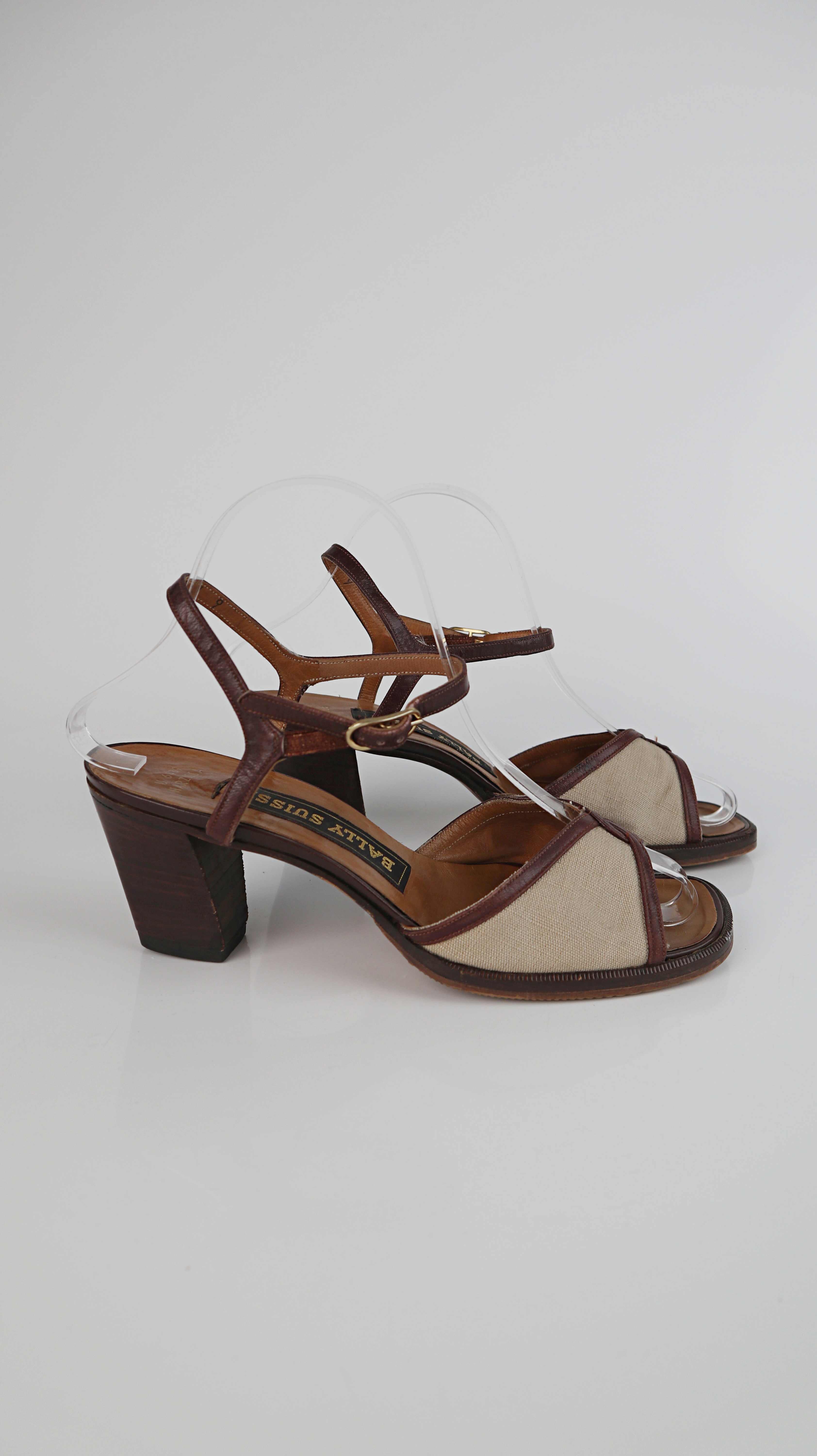 Bally Suisse Sandalen Pumps Riemchensandalen braun Leinen 37