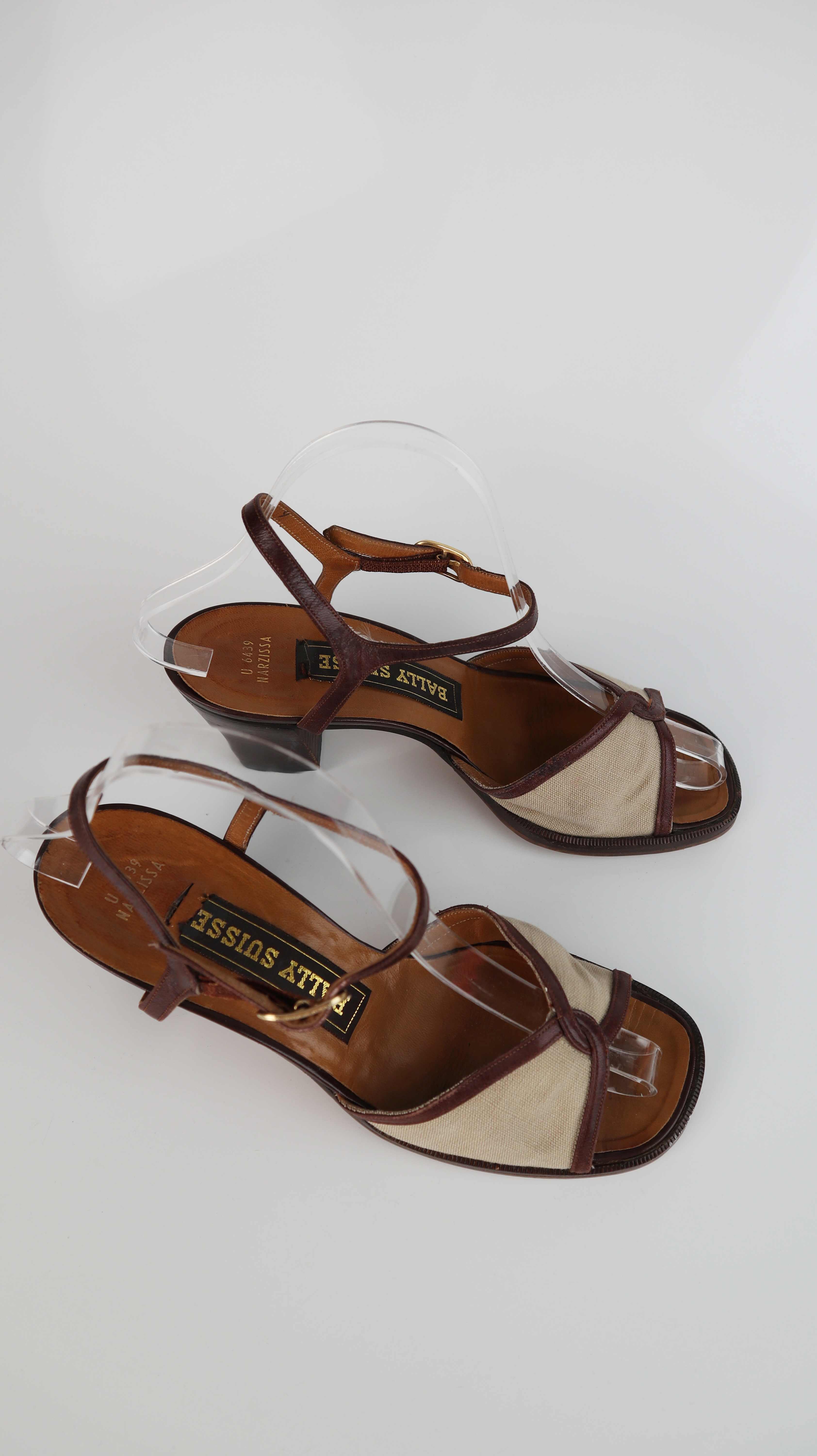 Bally Suisse Sandalen Pumps Riemchensandalen braun Leinen 37