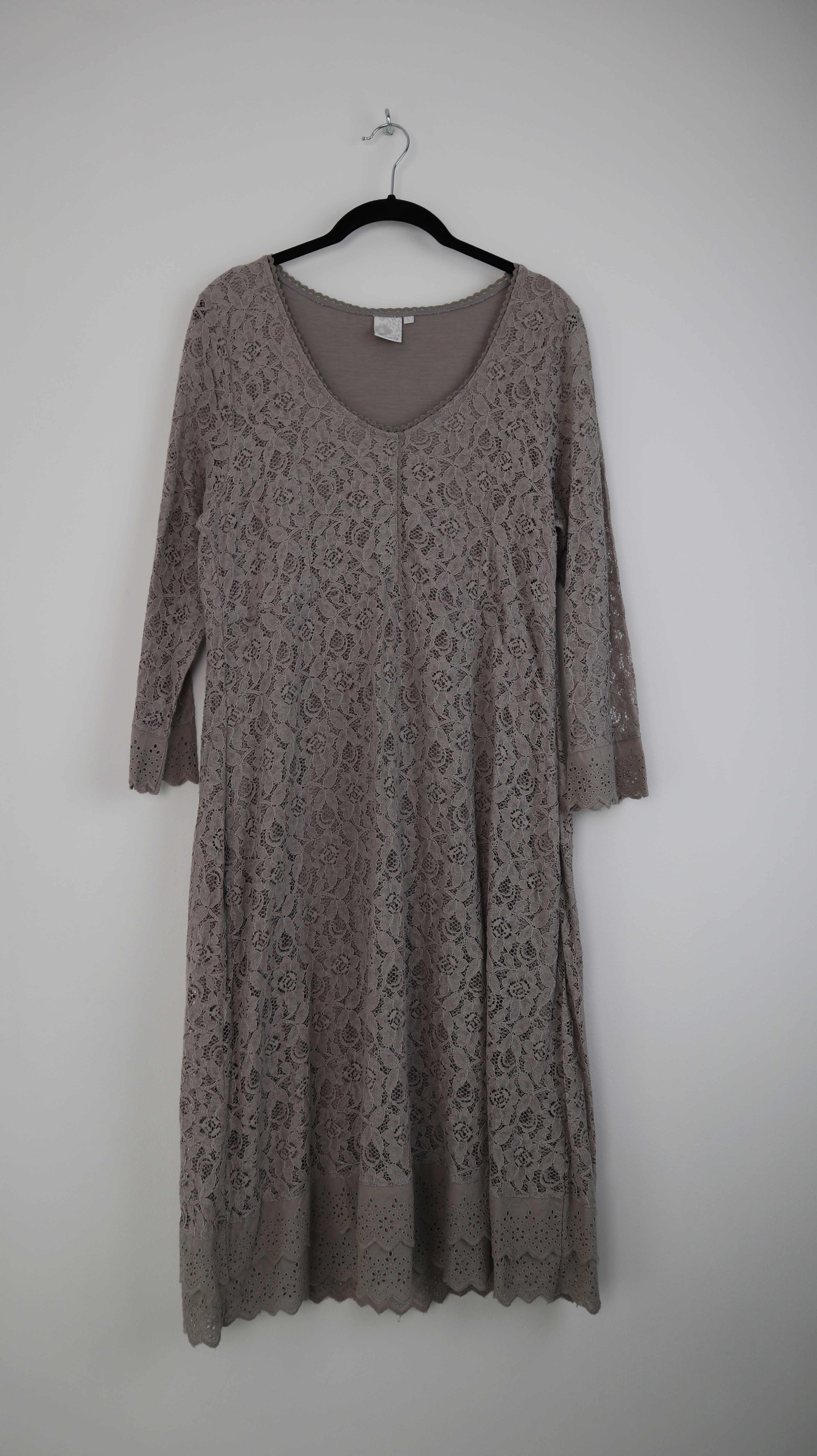 Deerberg Kleid Beige Spitze Midi Midikleid 40 L Spitzenkleid